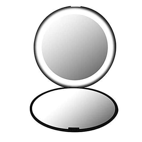 LED Travel Makeup Mirror with 10x Magnification - Portable Folding Compact Mirror with Dual-Sided LED Light for Purse, Handbag & Pocket (Black) | Perfect for Home, Travel & On-The-Go Touch Ups