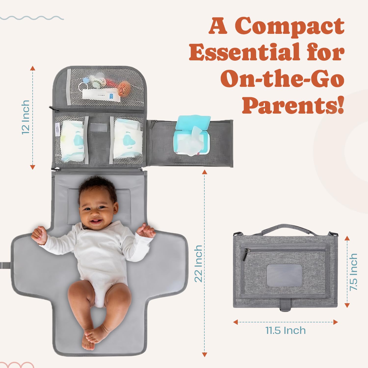 Portable Baby Diaper Changing Pad - Waterproof Travel Changing Mat with Storage Pockets for Diapers & Wipes - Foldable Compact Changing Station for On-the-Go Parents - Perfect for Travel, Nursery, and Outdoor Use