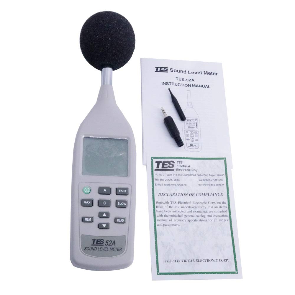 TES-52AA Digital Sound Level Meter - Portable Handheld Noise Meter 26dB to 130dB Range, Decibel Tester for Home, Workplace & Industrial Noise Measurement (Ideal for Factories, Construction Sites & Office Environments)