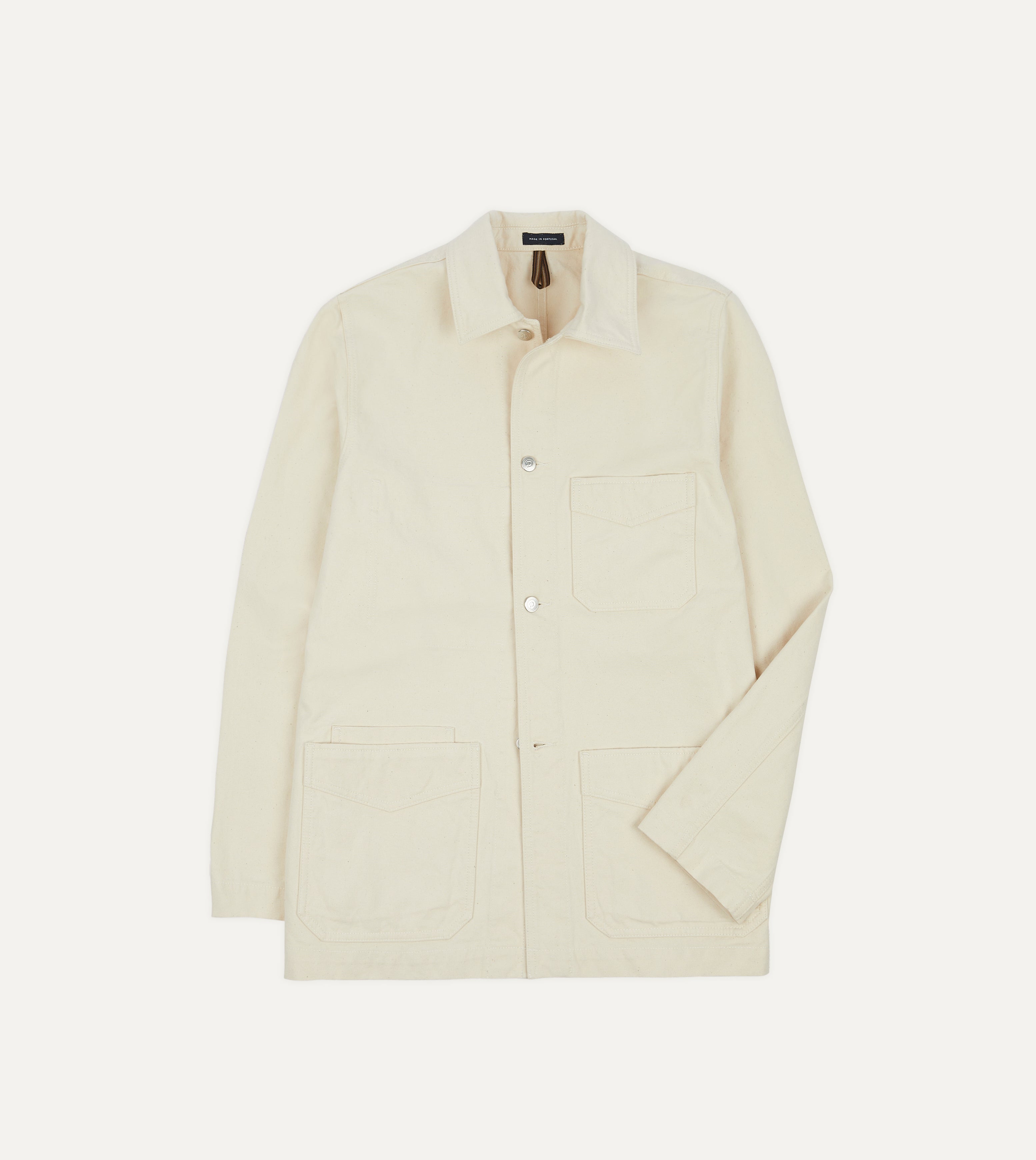 Eco-Friendly Ecru Cotton Duck Canvas Five-Pocket Chore Jacket - Durable Workwear for Outdoor Activities, Gardening & Casual Wear