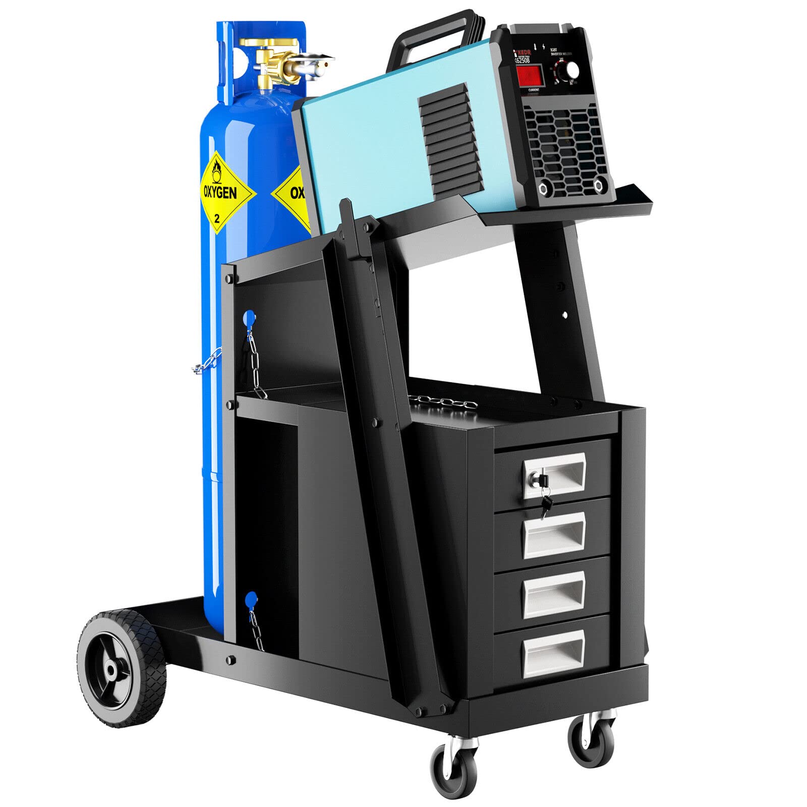 Durable 4-Drawer Welding Cart for Cabinet Welders - High-Strength Iron Construction with Smooth Rolling Wheels | Plasma Cutter Storage & Workshop Organizer | Perfect for Metal Fabrication, Automotive Repair & DIY Projects