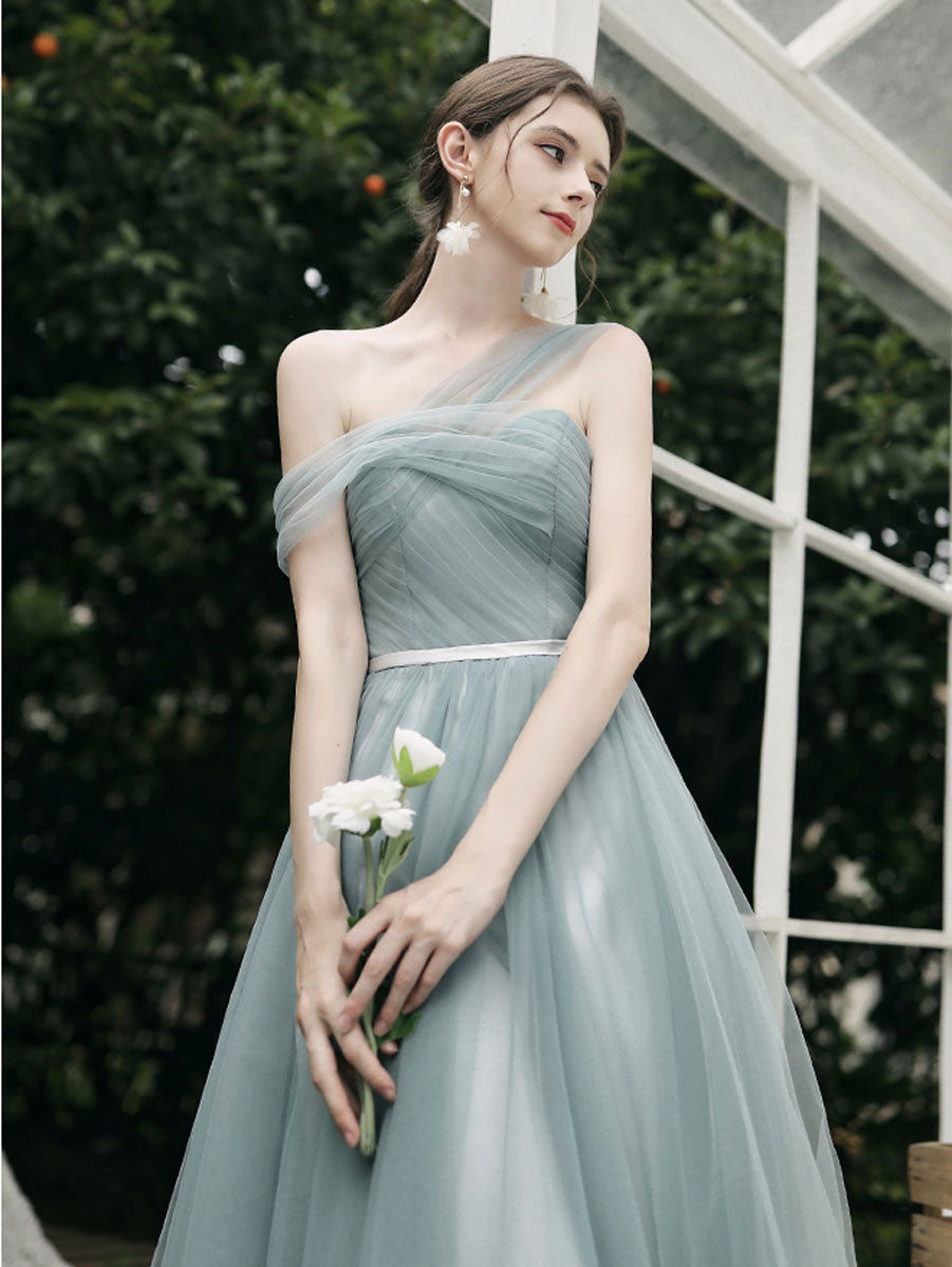 Elegant Green Tulle A-Line Long Prom Dress & Bridesmaid Gown - Perfect for Formal Dances, Weddings, and Special Occasions