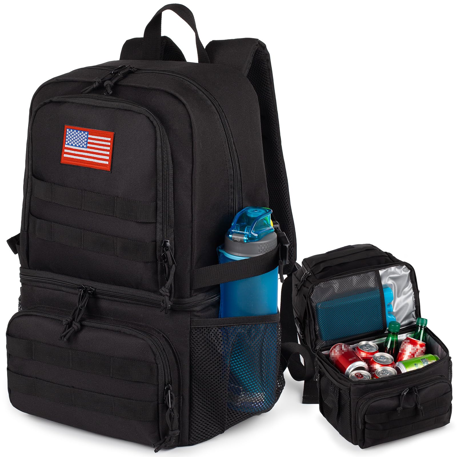 Tactical Double Deck Cooler Backpack for Men - Large Insulated Lunch Bag with 2 Compartments, Water-Resistant & Leak-Proof Soft Cooler - Perfect for Beach, Picnic, Camping, Hiking & Outdoor Adventures