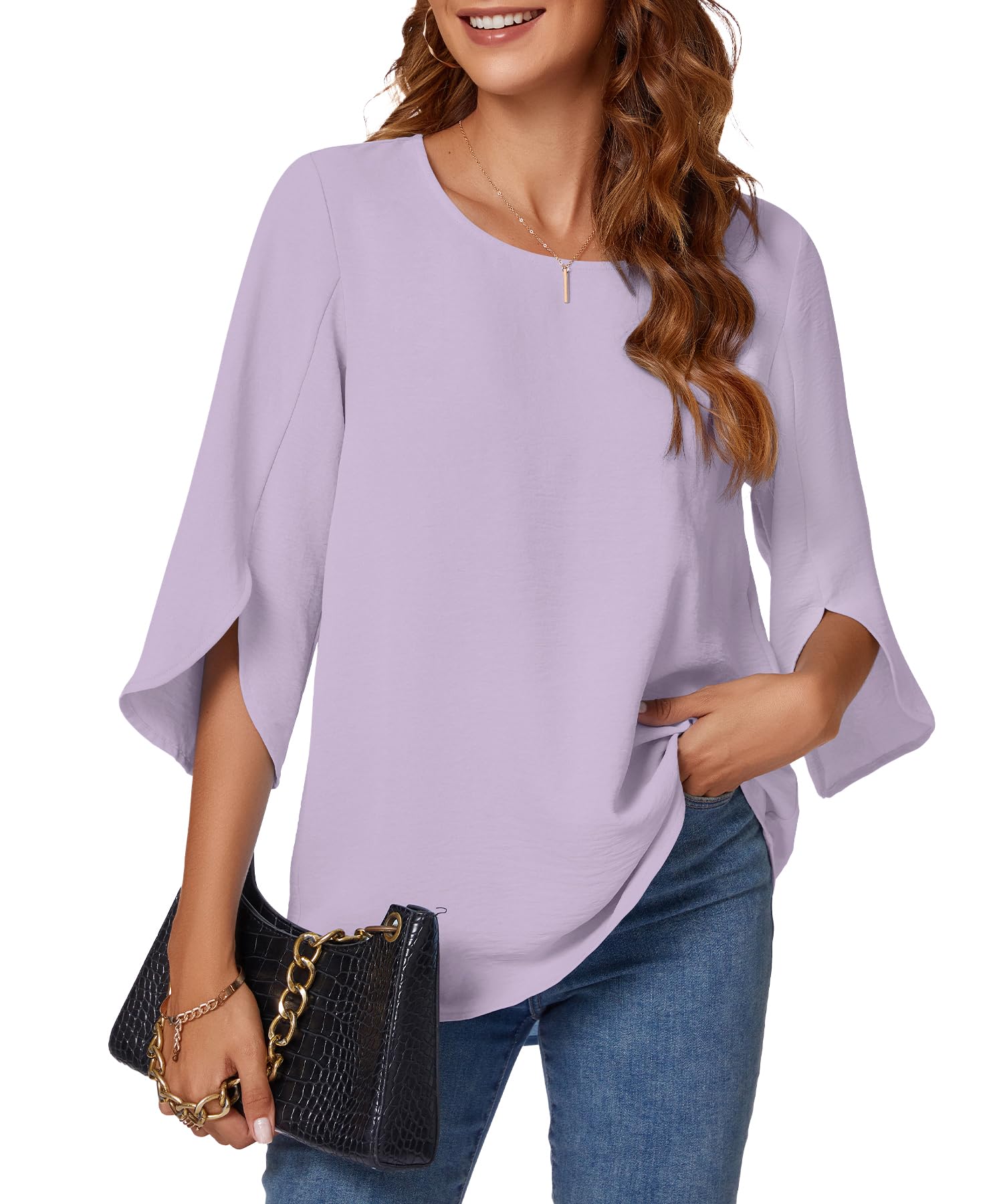 KUOTAI Women's Summer Tops - Elegant 3/4 Sleeve Blouse for Work & Business Casual | Breathable Office Shirt, Dressy Casual Wear for Summer | Perfect for Office, Meetings & Weekend Outings
