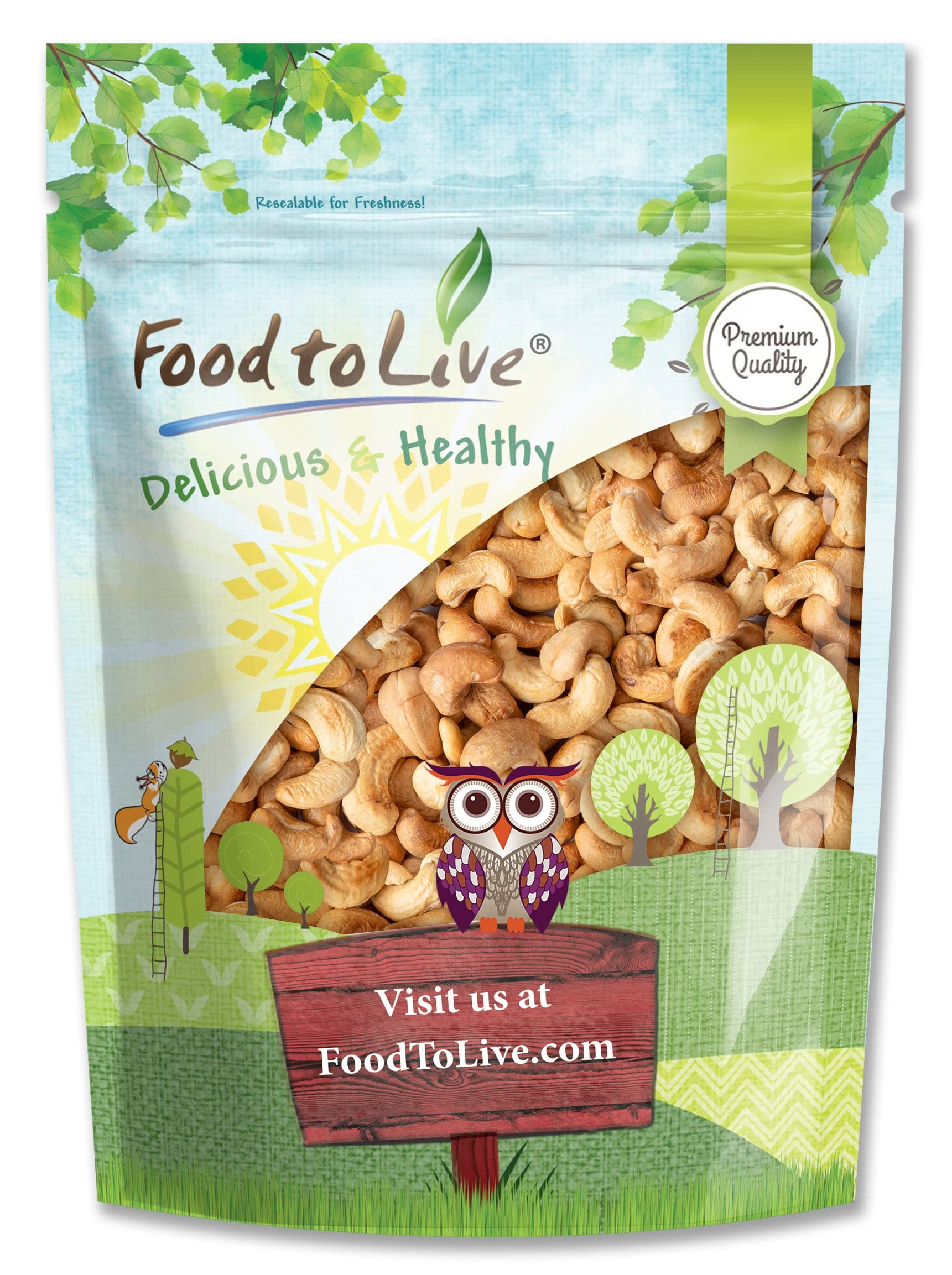 Food to Live Dry Roasted Whole Cashews, 2 Pounds - Unsalted, Oven Roasted Cashew Nuts | No Oil Added, Kosher, Vegan, Bulk Snacks | Crunchy Texture, Rich in Protein & Healthy Fats | Perfect for Snacking, Baking & Healthy Recipes