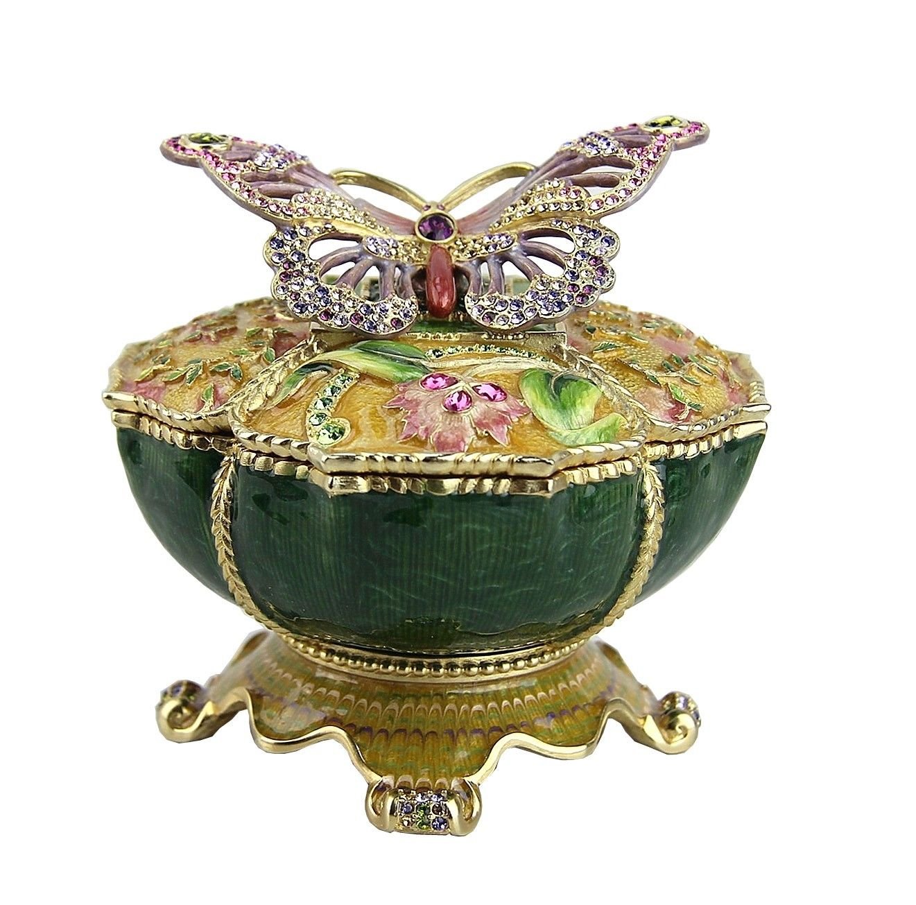 Jay Strongwater Gretchen Patchwork Butterfly Trinket Box - Elegant Jewelry Storage & Home Decor for Dresser, Vanity, or Gift Giving