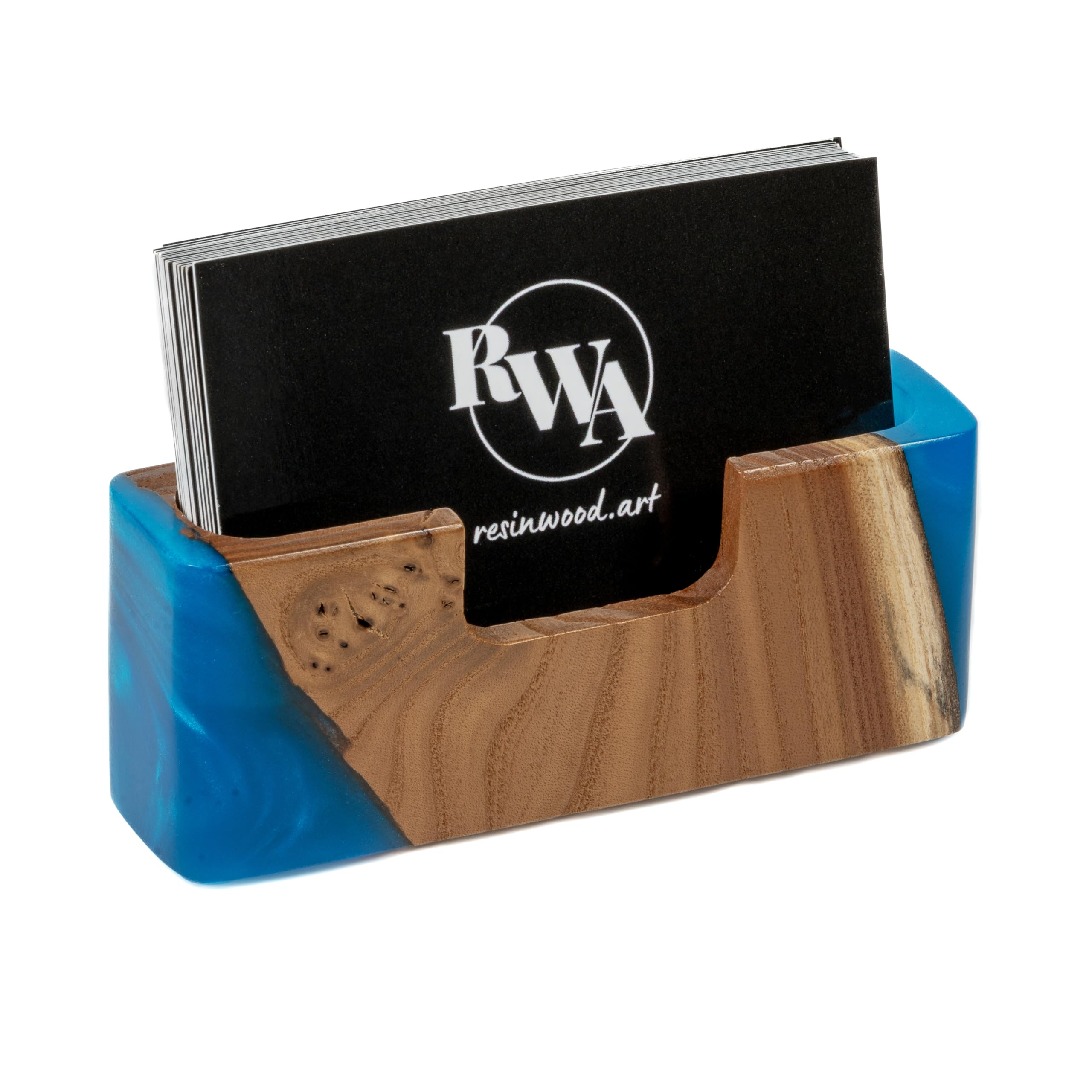 Best Business Card Display Stand - Unique Wooden Slim Card Holder for Office & Home Desk Organizer - Small Desk Cardholder Storage Accessory (Blue Pearl) - Perfect for Professional Meetings, Networking Events & Office Decor
