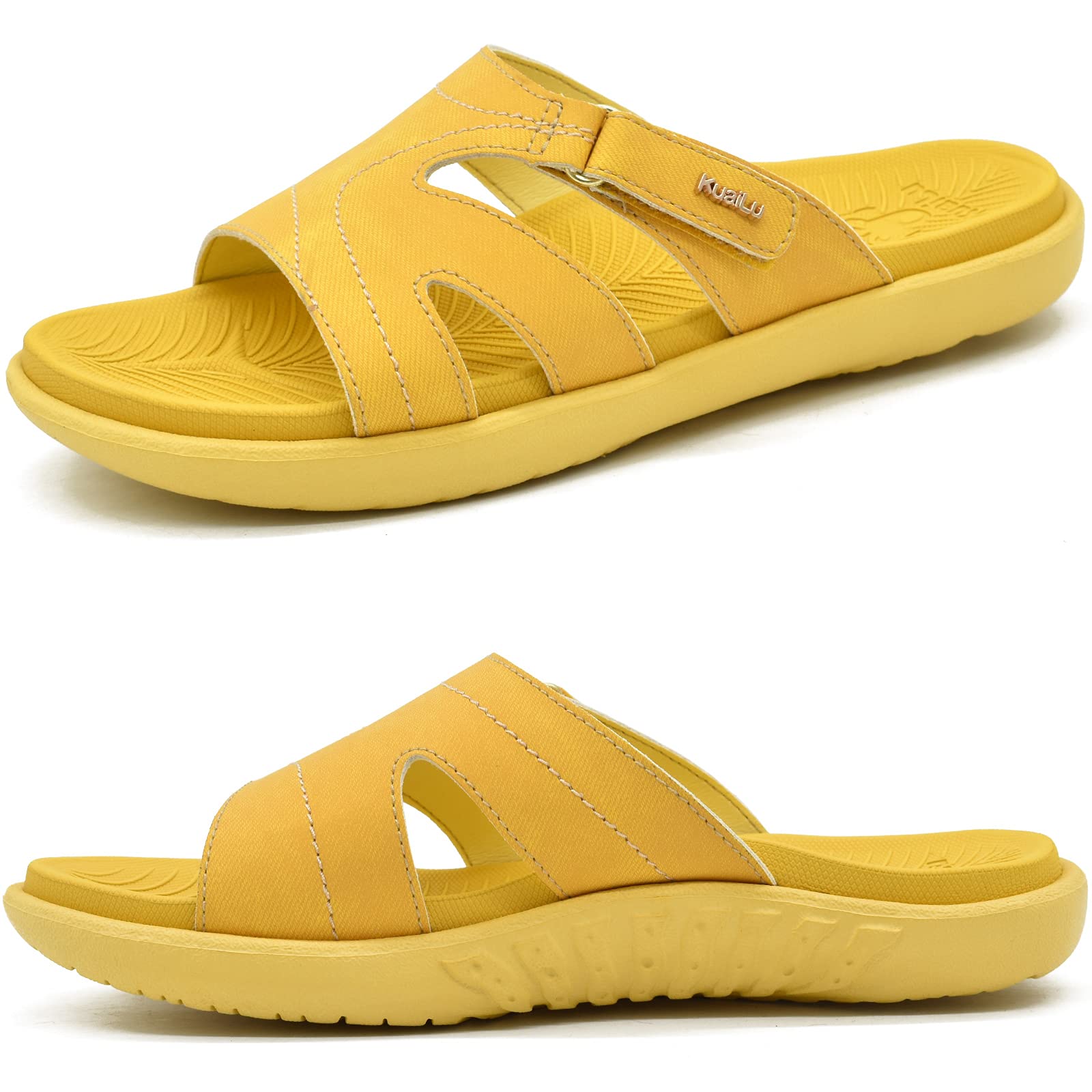KuaiLu Women's Orthotic Slides - Lightweight Athletic Sandals with Arch Support for Plantar Fasciitis - Comfortable Thick Cushion Yoga Slippers for Walking, Running, and Home Use