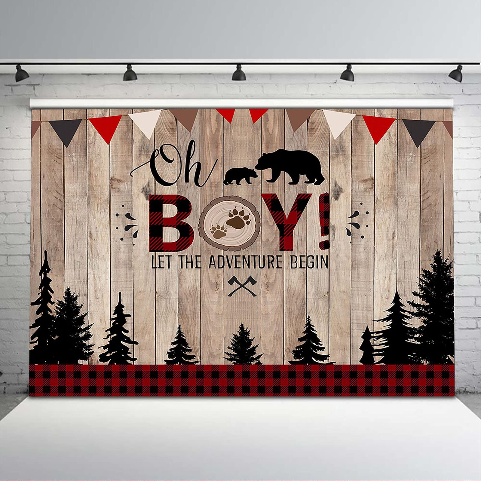 **Avezano Rustic Woodland Bear Cub Plaid Baby Shower Backdrop – 8x6 ft Lumberjack-Themed Party Decor for Boys, Nursery, or Gender Reveal – Perfect for Baby Showers, Birthdays & Photo Booths**