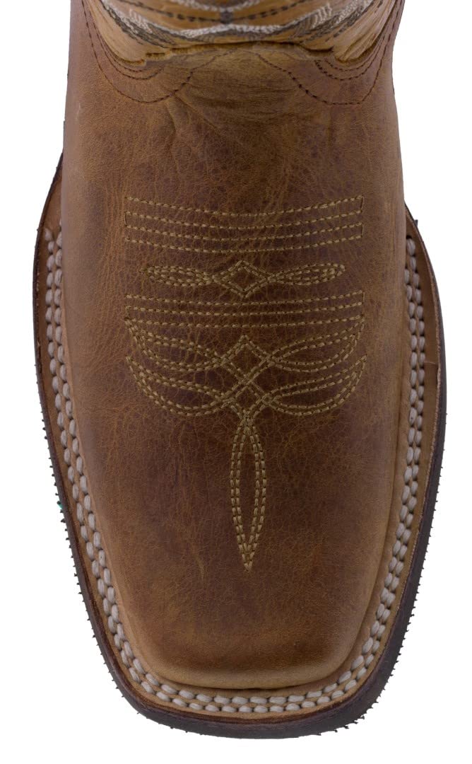 Texas Legacy Men's Honey Brown Western Leather Cowboy Boots - Genuine Leather Rodeo Boots with Square Toe for Country Dancing, Rodeo & Western Fashion