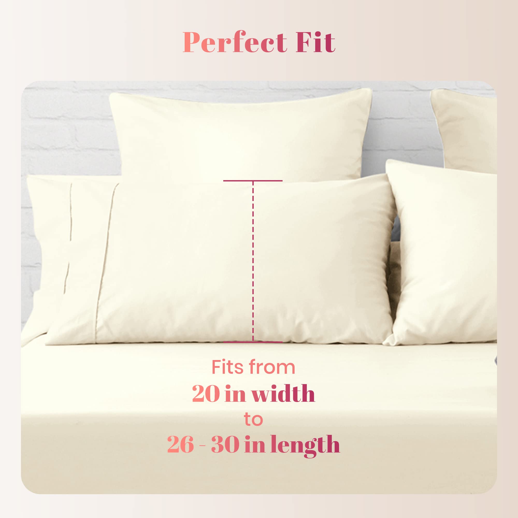 Luxury 1000 Thread Count Egyptian Cotton Pillowcases Set of 2 - Standard/Queen Size, Soft Sateen Weave Cooling Pillow Covers for Hot Sleepers - Ivory | Perfect for Master Bedroom, Guest Room & Hotel Use