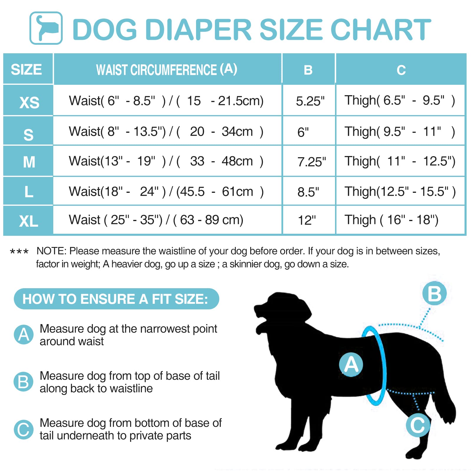 Avont 3 Pack Washable Female Dog Diapers - Reusable Pet Diapers for Heat Cycle & Incontinence (XS/6-8.5