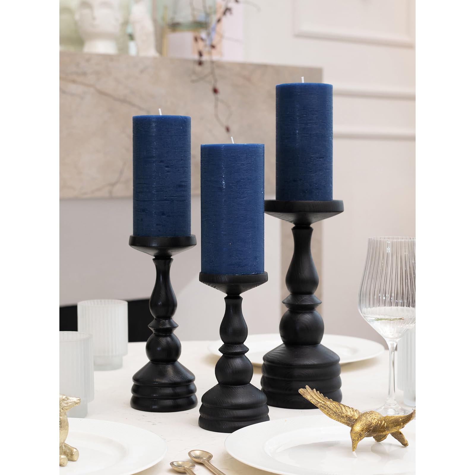 Large Pillar Candles 3x6 Inch - Set of 3 Unscented Dark Blue Candles for Weddings & Home Decor
