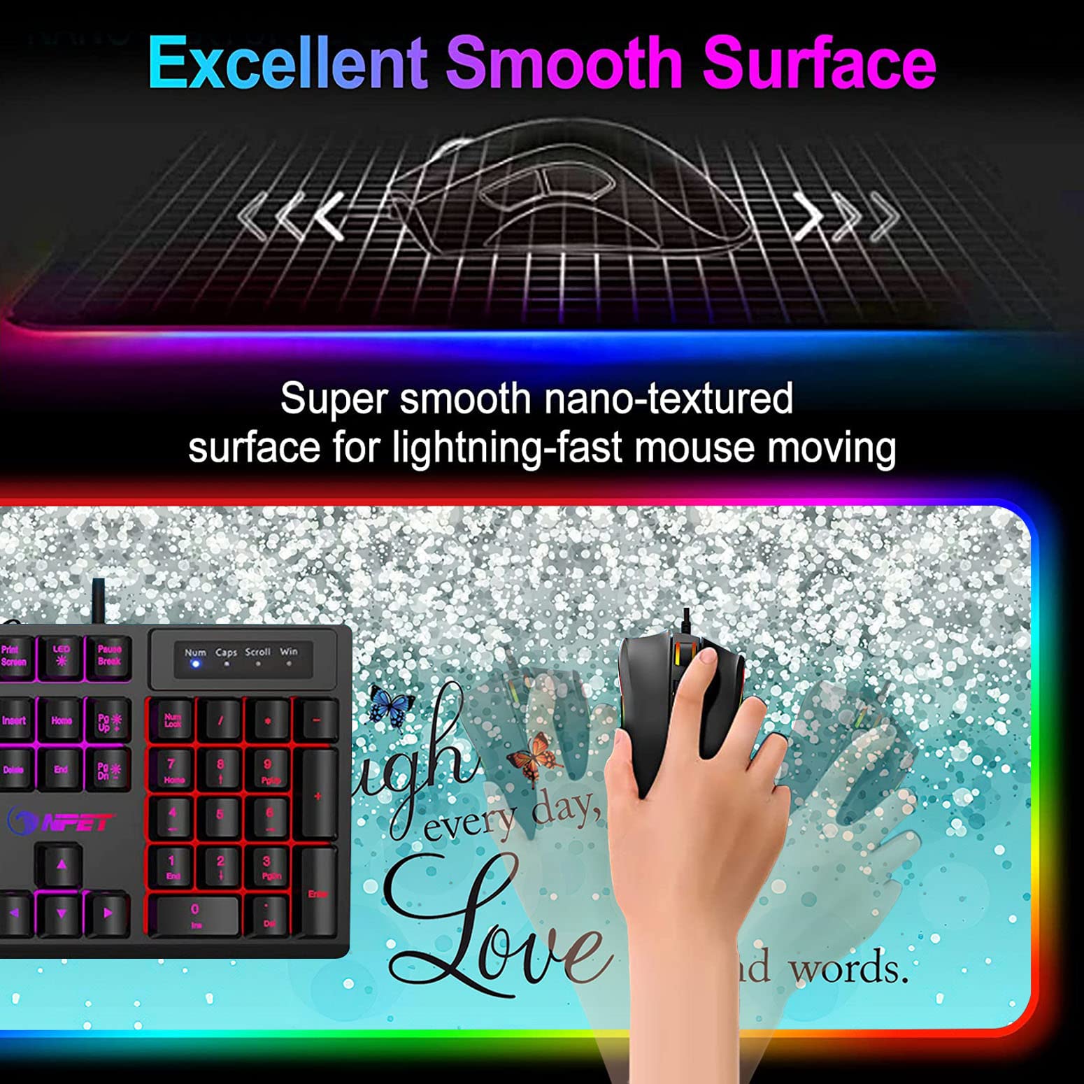 RGB Gaming Mouse Pad - Large LED Light-Up Desk Mat with Optical Waterproof Surface - Perfect for PC Gamers & Office Work (Blue) - Ideal for Gaming Setups, Streaming & Professional Workspaces