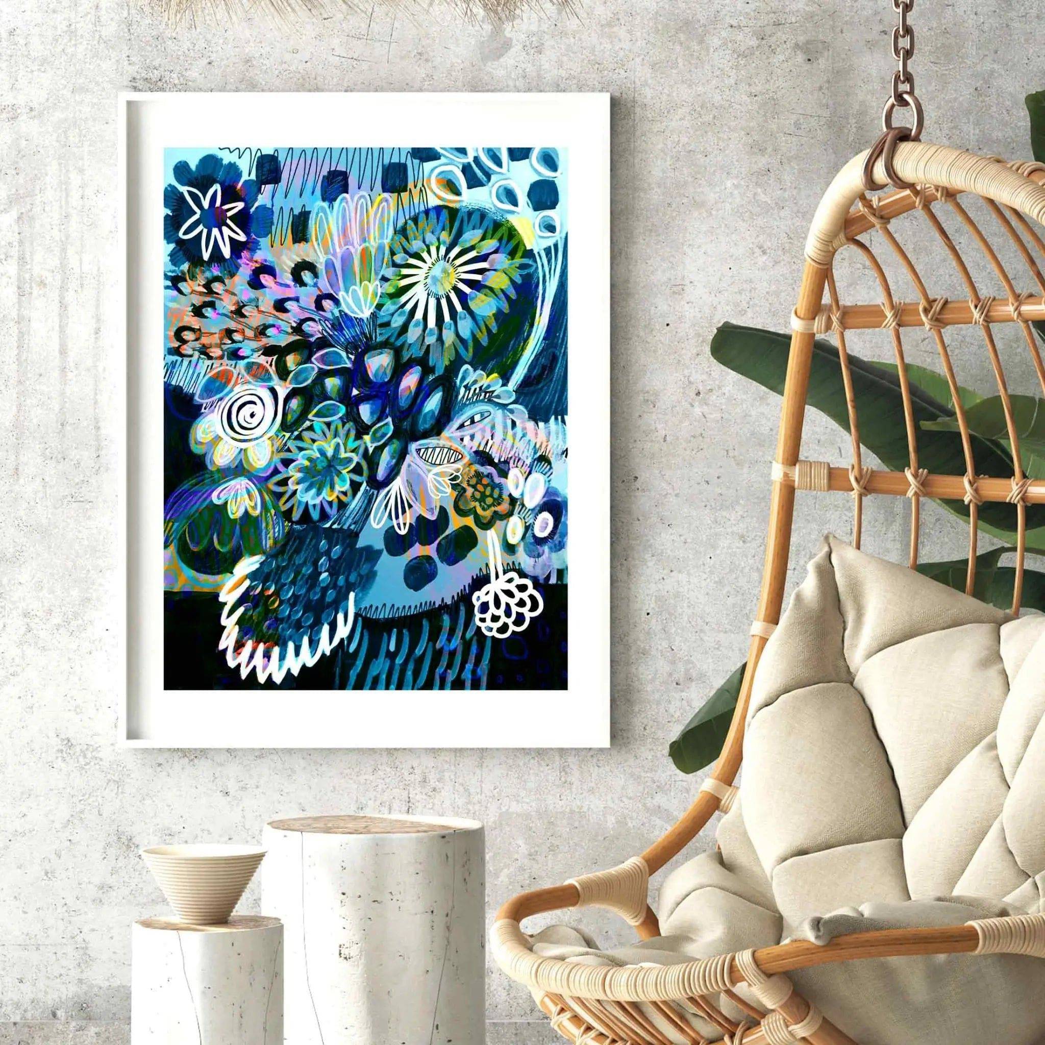 Modern Abstract Wall Art Print - Moody Blues Mixed Bunch Canvas Painting - Perfect for Living Room, Bedroom & Office Decor