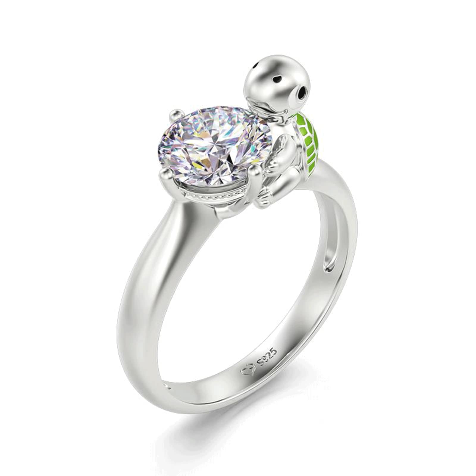 Jeulia Hug Me Ring - Sterling Silver Cute Animal Green Monster Diamond Ring for Women & Teen Girls | Christmas, Birthday, Graduation Gift with Box | Perfect for Casual Wear, Parties & Special Occasions