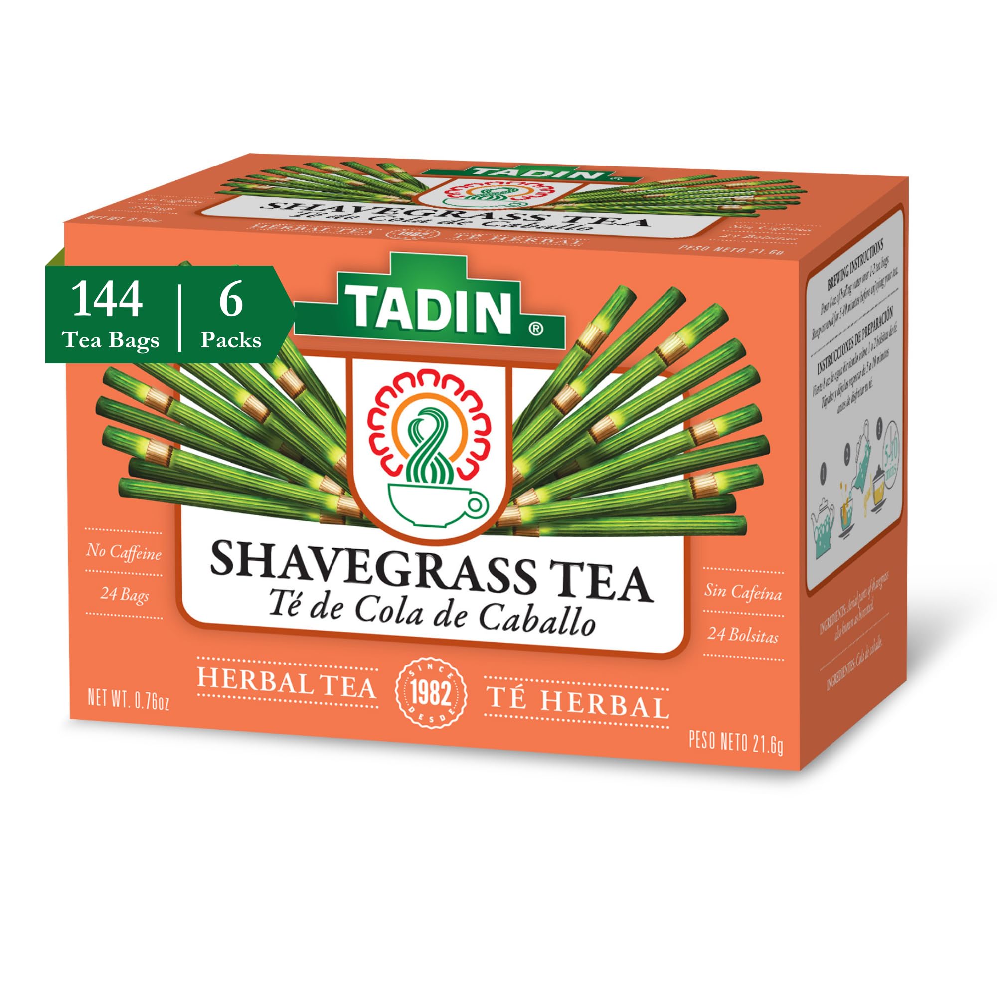 Tadin Organic Shavegrass Tea (Horsetail Tea) - 24 Caffeine-Free Herbal Tea Bags per Box, Pack of 6 | Natural Detox & Wellness Tea for Relaxation, Skin Health & Urinary Support - Perfect for Morning Rituals & Evening Wind-Down
