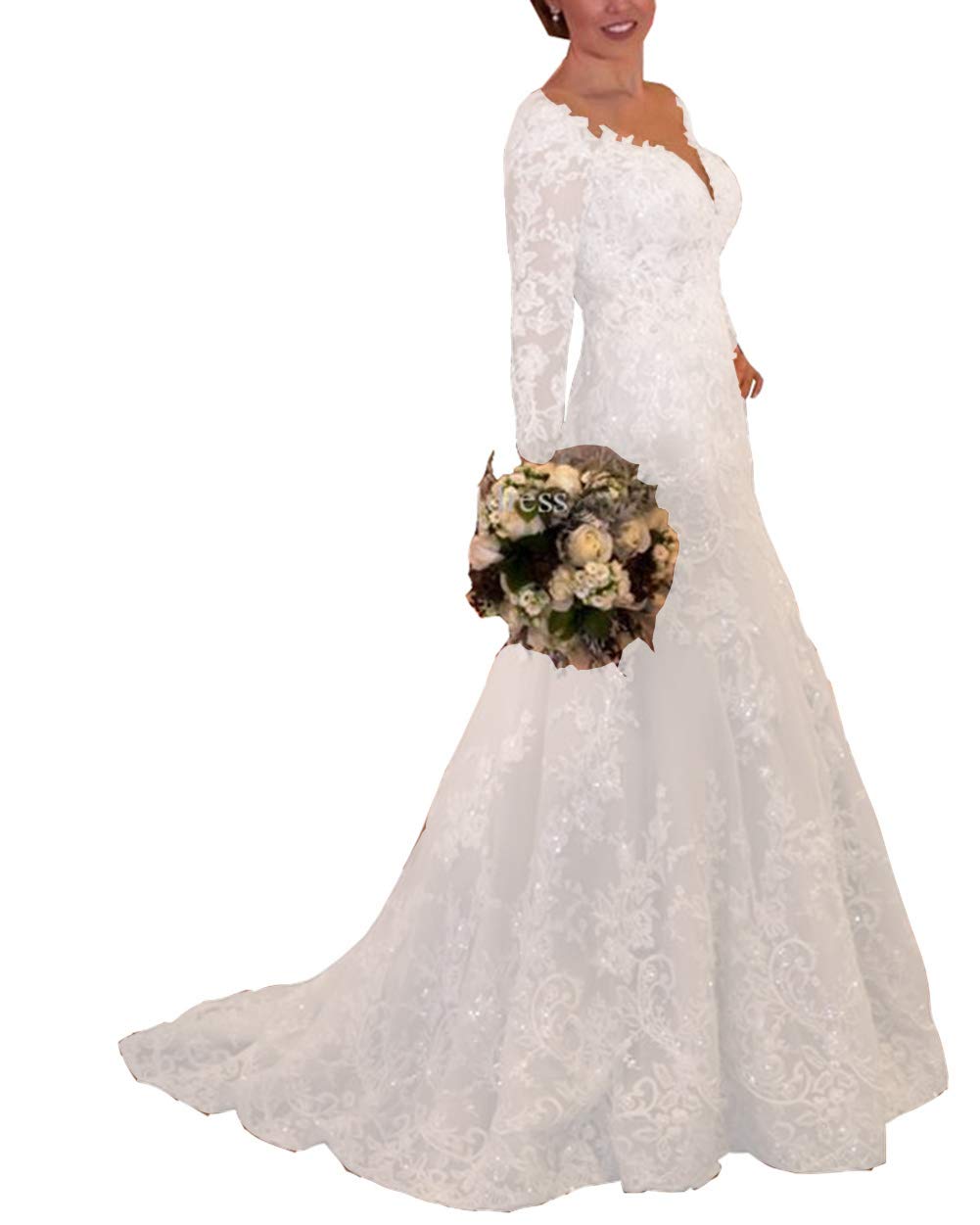 Elegant Mermaid Wedding Dress for Women - Long Lace Bridal Gown with Sheath Silhouette | Perfect for Beach, Church, and Formal Wedding Ceremonies