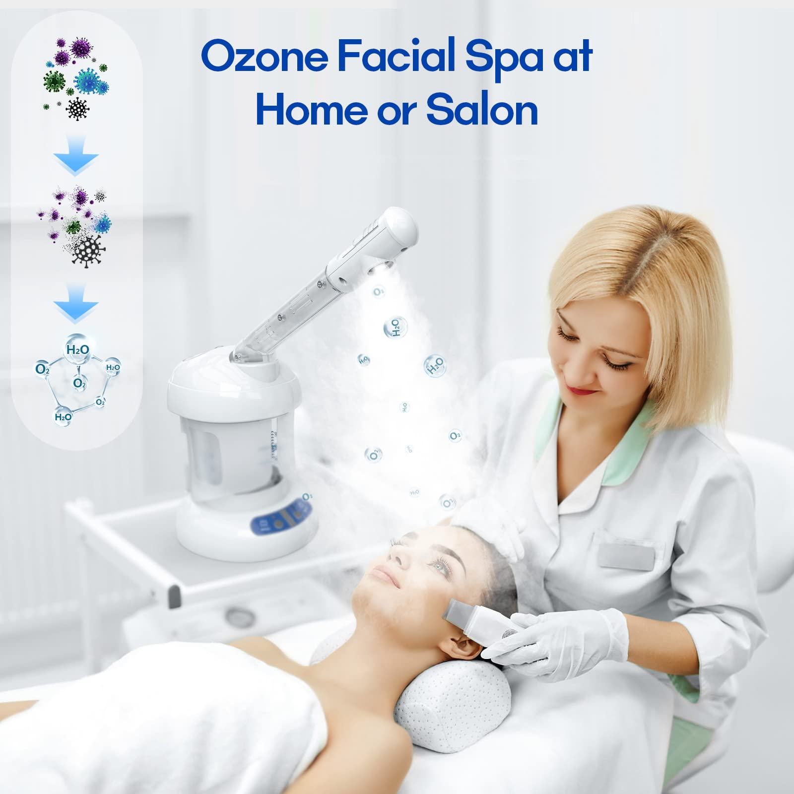 Kingsteam Professional Ozone Facial Steamer for Skin Care - Deep Cleaning Face Steamer with Sauna Spa Function, Removes Blackheads & Opens Pores, White | Perfect for At-Home Spa Treatments & Salon Quality Skincare