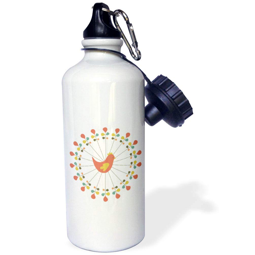 3D Rose French Chicken Design Sports Water Bottle - 21 oz Insulated Stainless Steel Water Bottle for Gym, Hiking & Outdoor Activities - BPA Free, Leak Proof, White