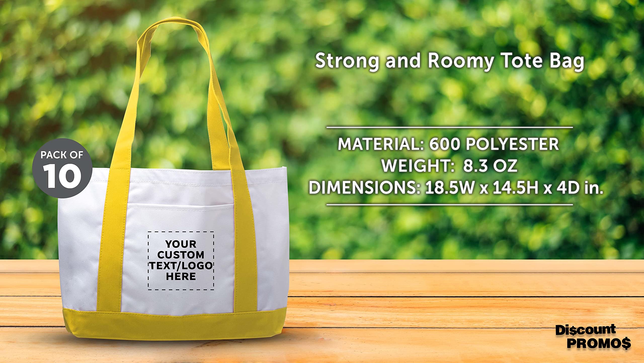 10 Pack Customizable Canvas Tote Bags with Reinforced Straps & Front Pocket - Fashionable Yellow Shoulder Bags for Shopping, Beach & Work - Bulk Wholesale Polyester Totes for Promotions & Events