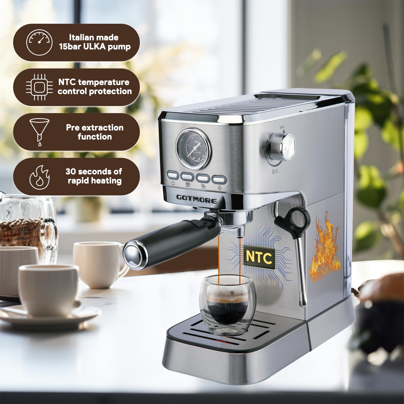 Premium Compact Espresso Coffee Maker with Milk Frother - 33oz Removable Water Tank for Home Baristas - Perfect for Lattes, Cappuccinos & Americanos - Ideal Gift for Coffee Lovers (Home Use, Office, Cafes & Small Spaces)