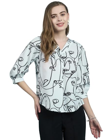 Winza Designer Women's Rayon Black & White Printed Top - Stylish Western Tunic Shirt for Women | Casual & Party Wear | Perfect with Jeans for Everyday Outfits