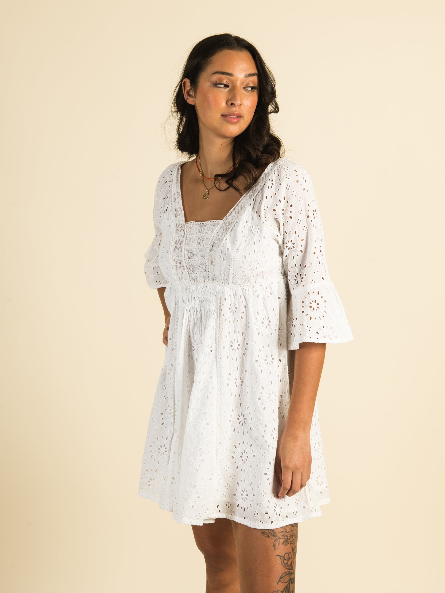 BILA77 ESPERANZA Eyelet Dress for Women - Floral Summer Maxi Dress with Lace Trim - Perfect for Beach Vacations, Weddings & Outdoor Parties