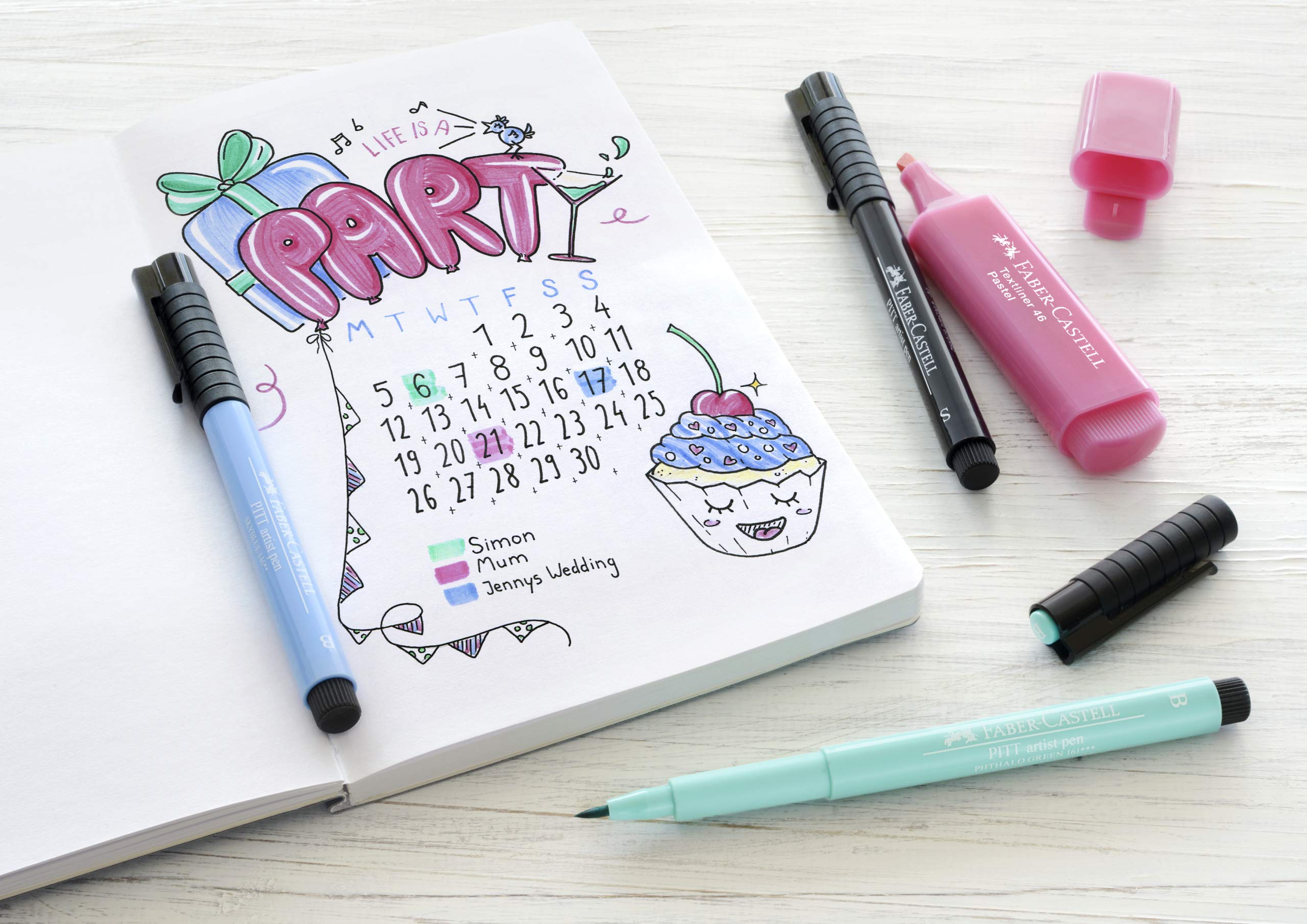 Faber-Castell Bullet Journaling Kit - 9-Piece No-Bleed Planner Pens & Highlighter with Dot Grid Journal | Perfect for Creative Journaling, Planning & Scrapbooking