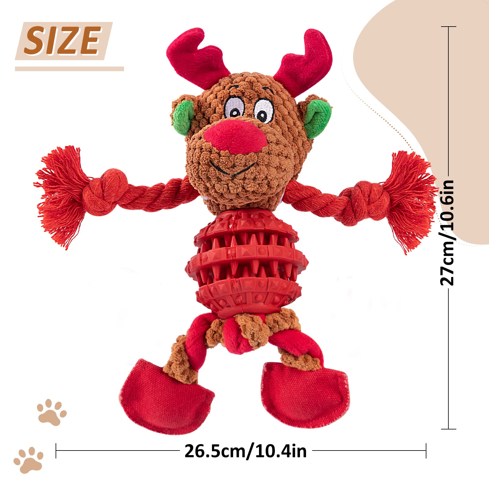 MEWTOGO Christmas Squeaky Dog Toys - Durable Chew Toys for Aggressive Chewers, Interactive Puppy Chew Toys for Large Medium Small Dogs (Elk Design) - Perfect Holiday Gift for Pets & Fun Playtime Indoors/Outdoors