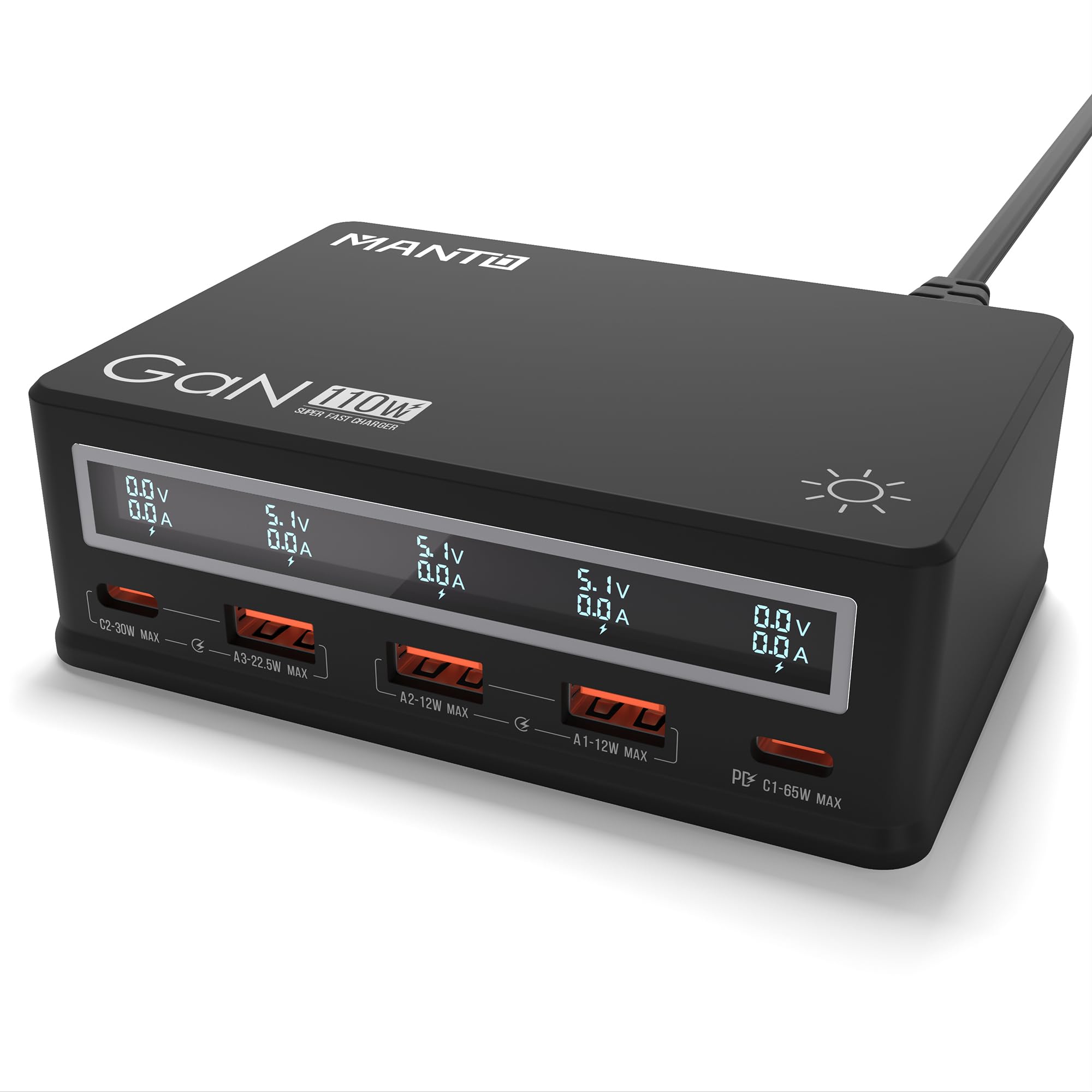 MANTO 110W 6-Port USB Charging Station - Fast Charger Dock for iPhone, Android, iPad, Smartphones, Tablets & Headphones - Multi-Device USB Hub with Smart Power Delivery (Black) | Perfect for Home, Office & Travel Charging Needs