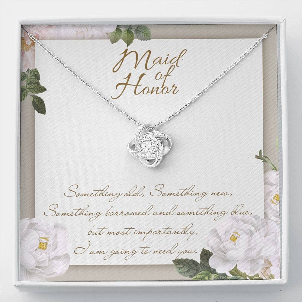 Love Knot Necklace for Maid of Honor Proposal - Wedding Jewelry Gift with Message Card & Gift Box - Perfect for Bridesmaid Proposal, Bachelorette Party & Wedding Day Accessories