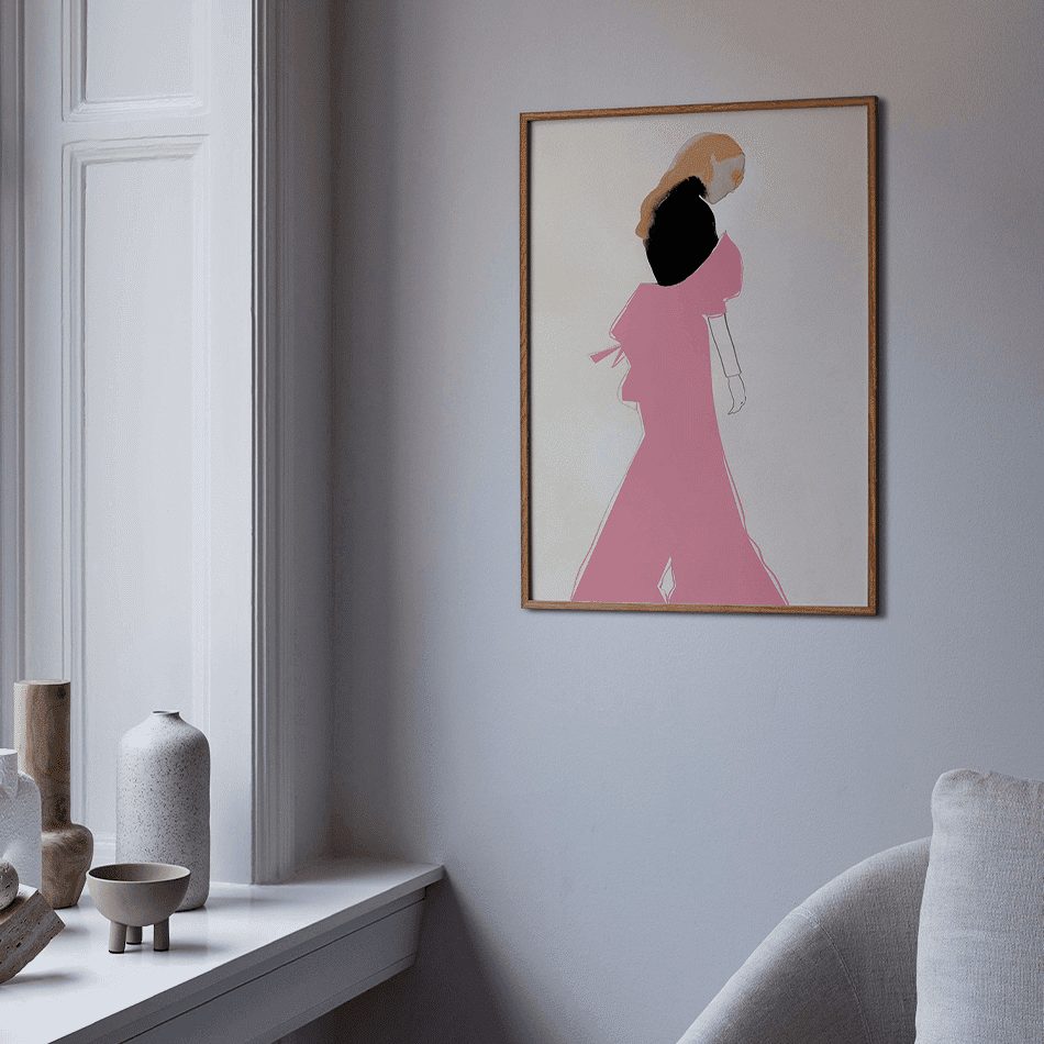 PAPER COLLECTIVE AMELIE HEGARDT Pink Dress Art Print Poster - 50x70cm (20x28in) Scandinavian Wall Decor for Living Room, Bedroom & Office