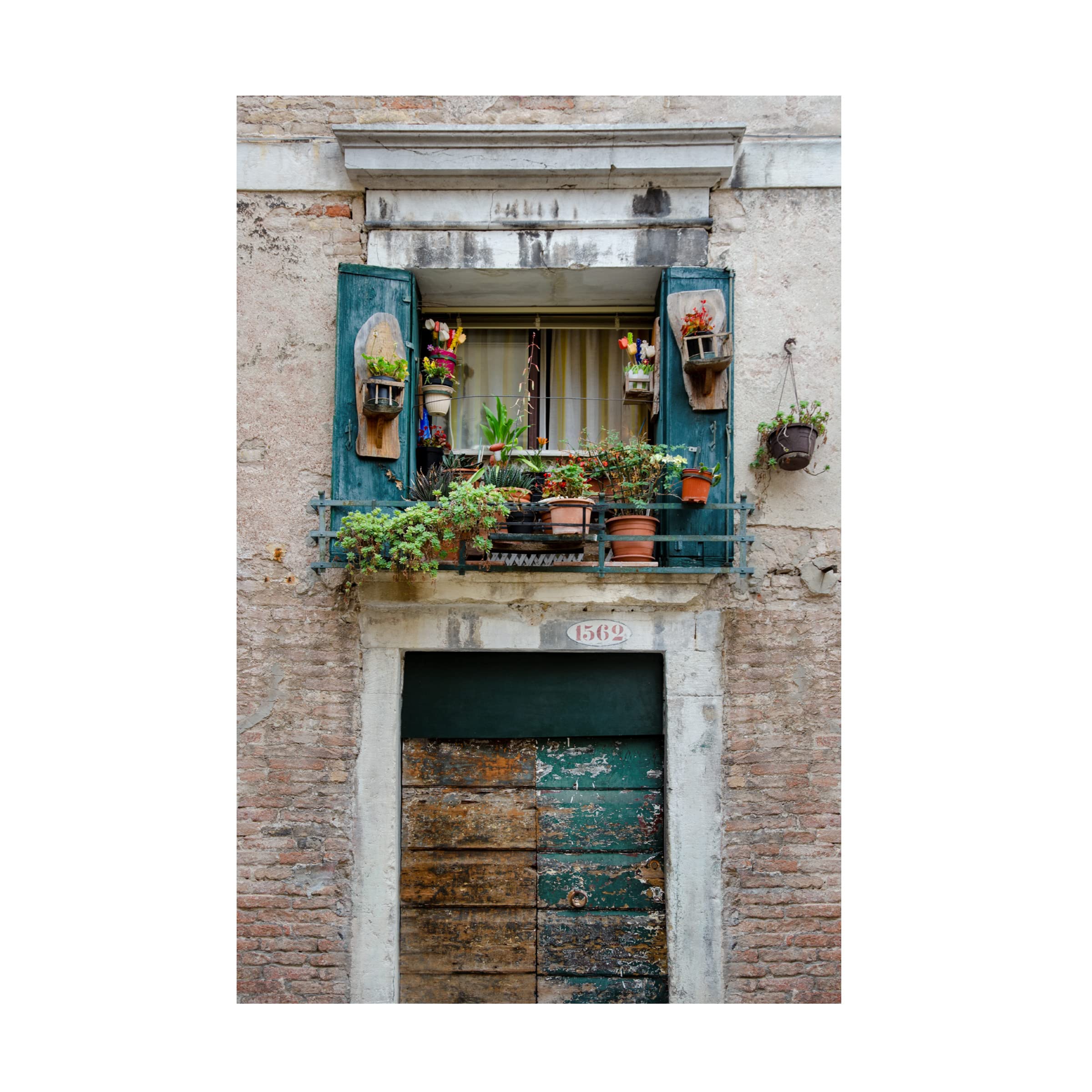 Laura DeNardo 'Italian Window Flowers I' Floral Canvas Wall Art - Handmade Oil Painting Reproduction for Living Room, Bedroom & Office Decor