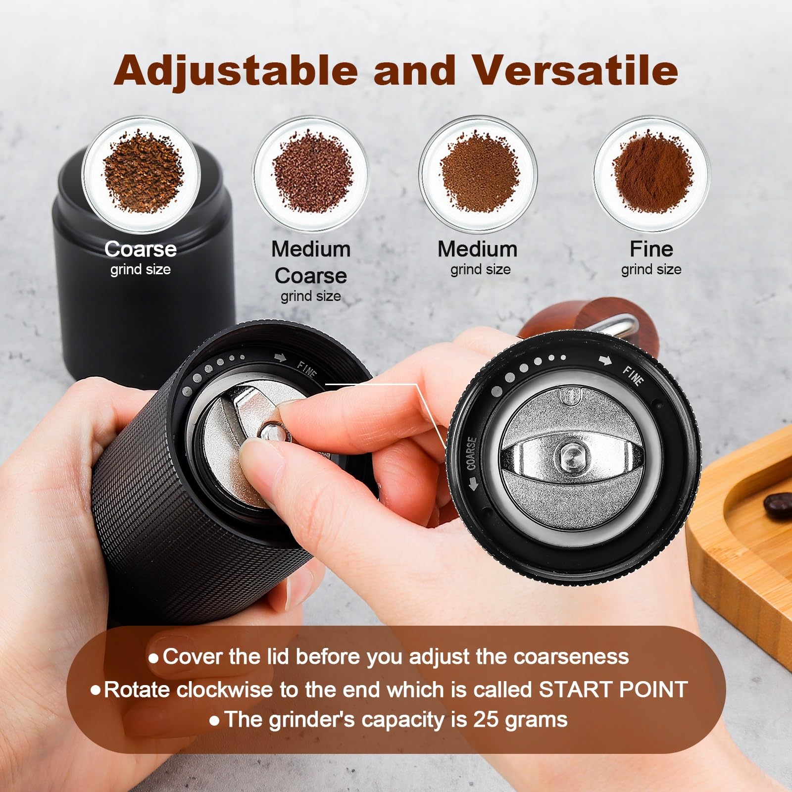 Premium Manual Coffee Grinder with Adjustable Coarseness - Stainless Steel Conical Burr for French Press, Espresso & Drip Coffee - 25g Capacity Hand Crank Mill for Home, Office & Camping Use