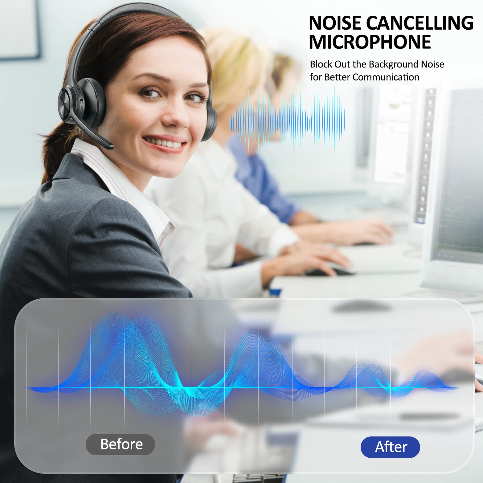 Bluetooth 5.2 Wireless Headphones with Noise Cancelling Mic, On-Ear Wireless Headset for Phone & Laptop, Ideal for Work, Gaming & Travel