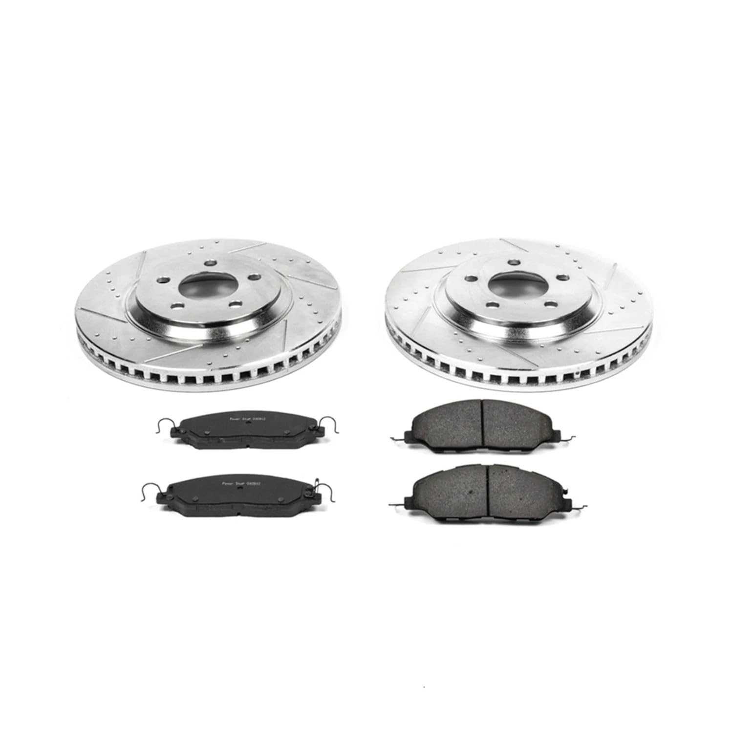 Power Stop K5407 Z23 Carbon Fiber Brake Pads & Drilled Slotted Rotors Kit - Compatible with 2011-2014 Ford Mustang | High-Performance Braking for Street & Track Use
