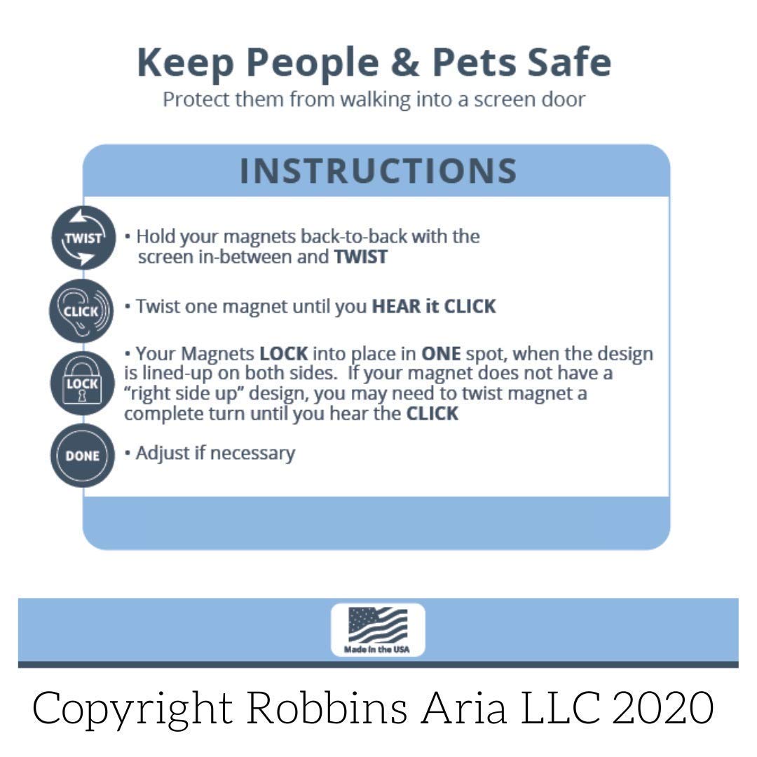 Twist, Click & Lock Screen Door Magnets - Secure Magnetic Screen Door Locks for People & Pets - Mandala Decor by Robbins Aria - Perfect for Homes, Patios & Pet Safety