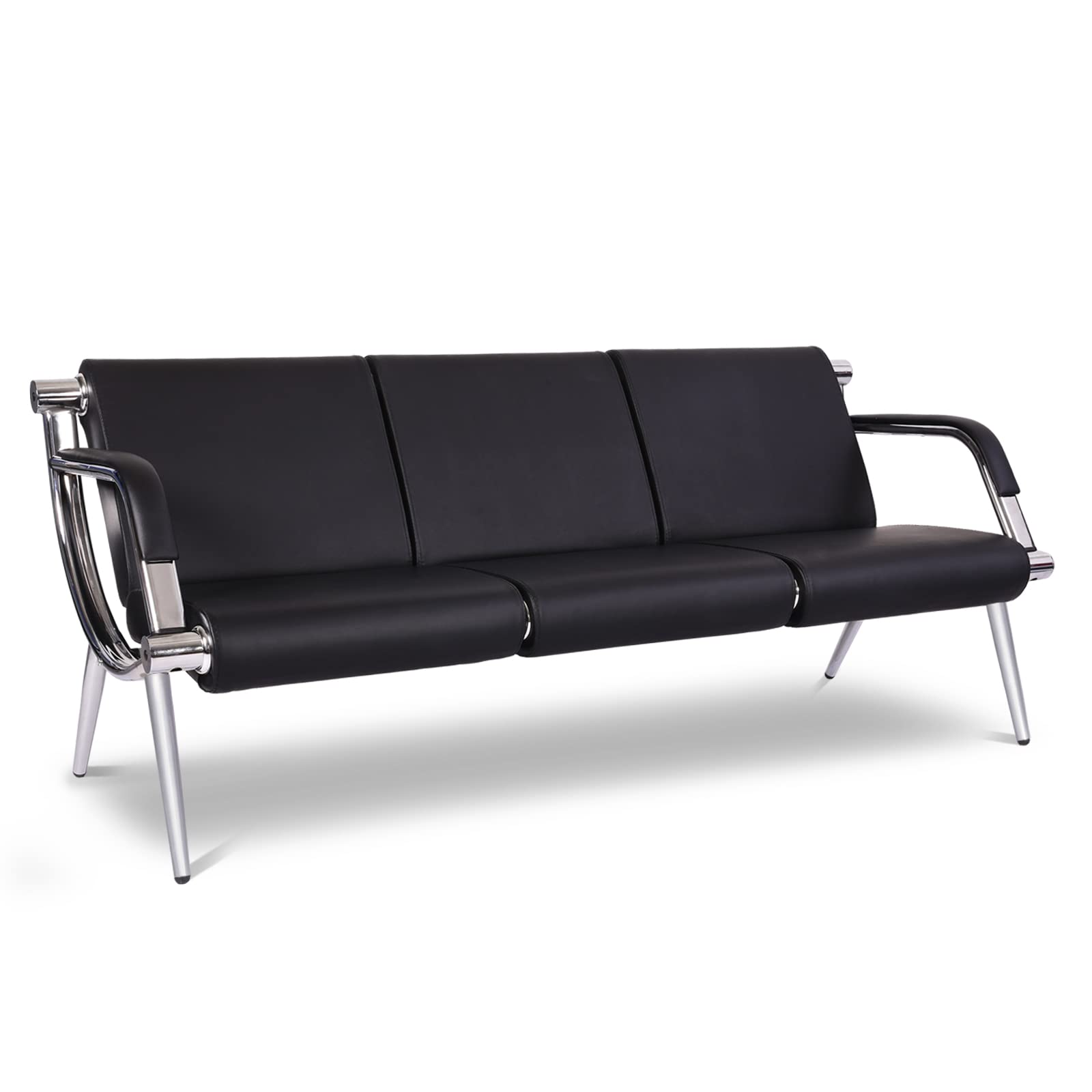 Premium Black Leather 3-Seat Waiting Room Sofa - Office Reception Chairs for Lobby, Clinic, Airport & Commercial Spaces - Durable Guest Seating for Hospitals, Schools, Barber Shops & Business Waiting Areas
