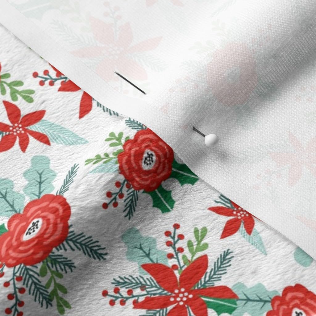 Christmas Floral Fabric - Red Peonies & Poinsettias Printed on Soft Minky Fat Quarter for Sewing Baby Blankets, Quilt Backing & Holiday Decor | Premium Plush Fabric for DIY Crafts & Home Decor