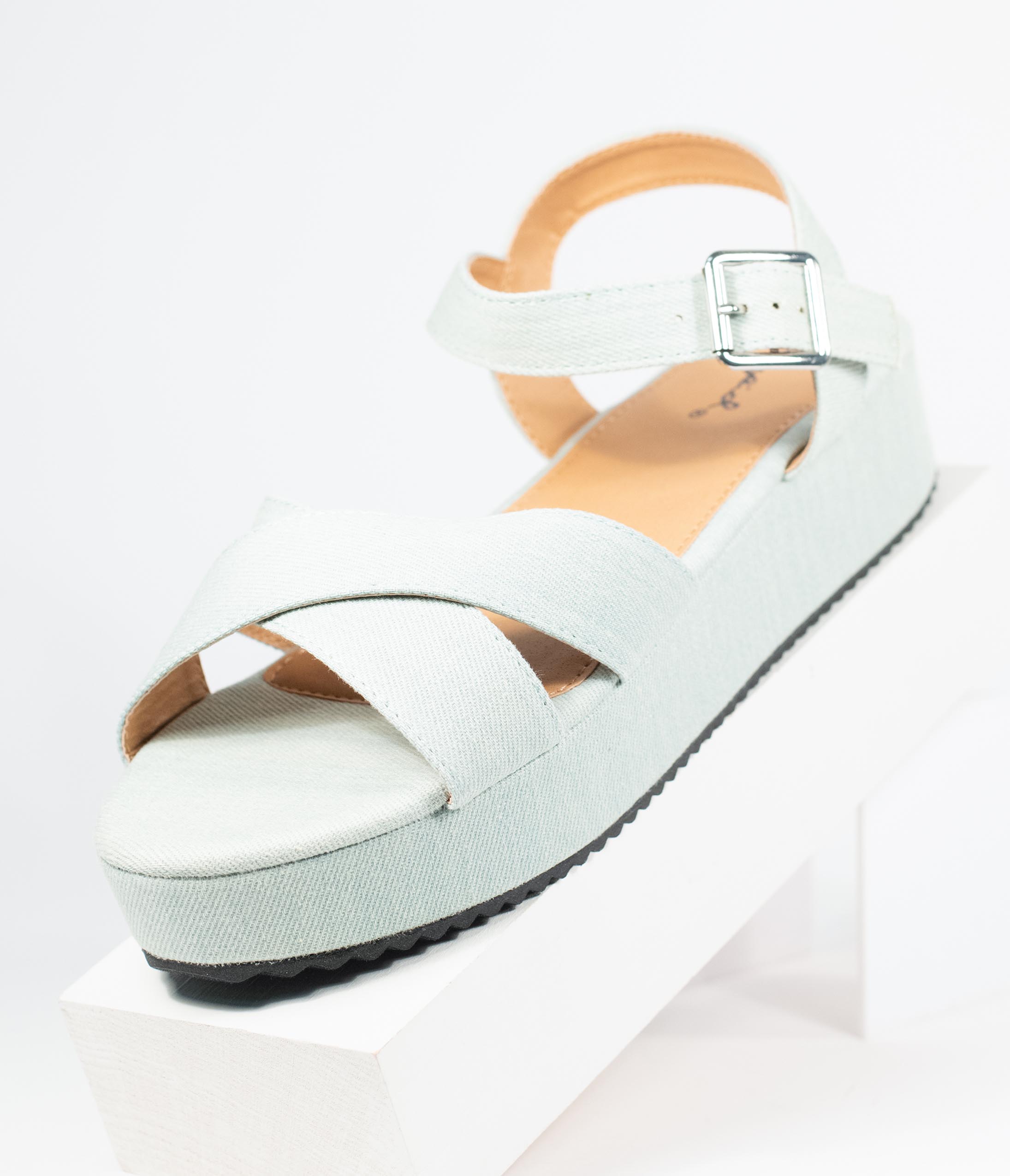 Pale Blue Denim Cross Strap Platform Keliko Sandals for Women - Comfortable Summer Beach Wedge Shoes | Perfect for Casual Outings, Vacations and Boho Fashion Styles