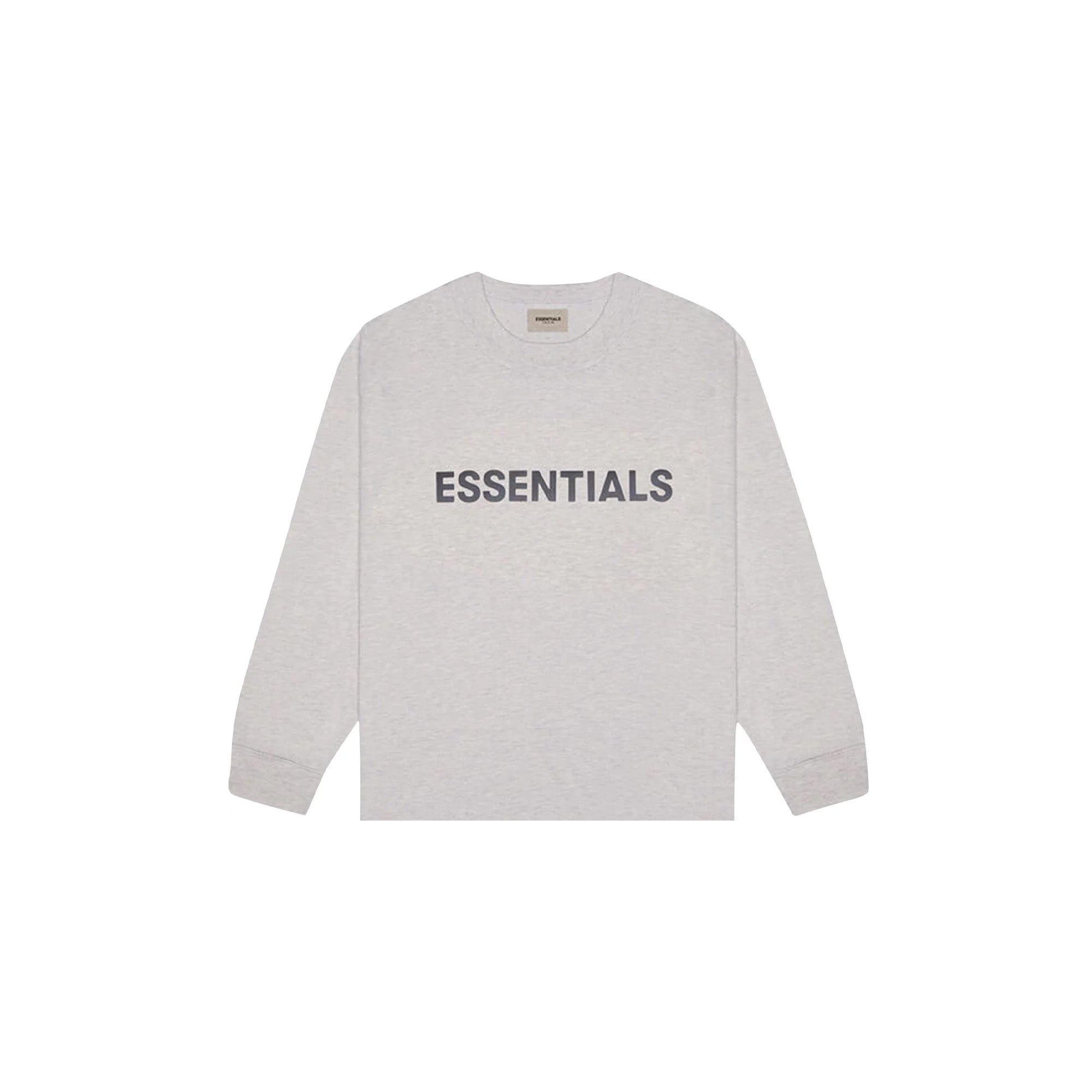 Fear of God Essentials Boxy Long Sleeve T-Shirt with Applique Logo in Light Heather Oatmeal | Oversized Streetwear Tee for Men | Casual Wear, Layering & Urban Fashion (2020 Collection)