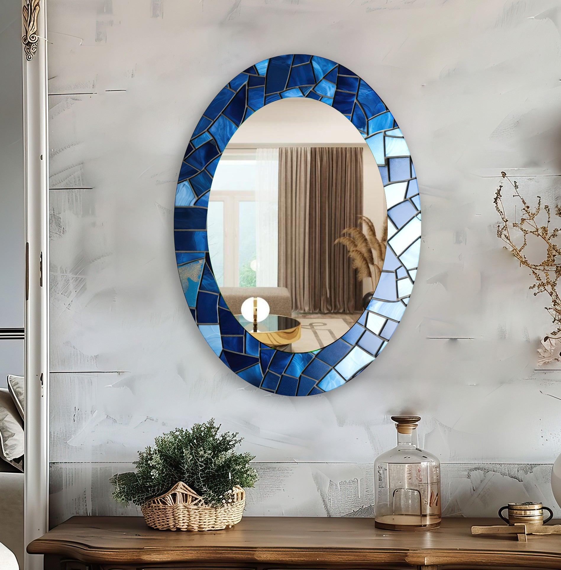 Elegant Blue Oval Wall Mirror for Home Decor - Perfect for Living Room, Bedroom & Entryway Decoration