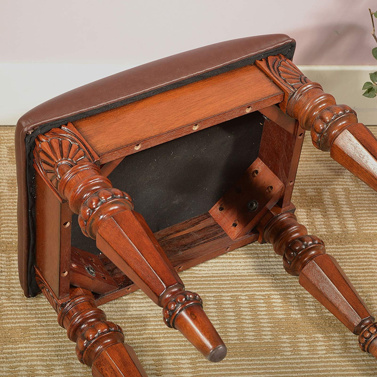 Wood Vanity Stool with PU Padded Seat - Makeup Chair for Dressing Room & Bedroom