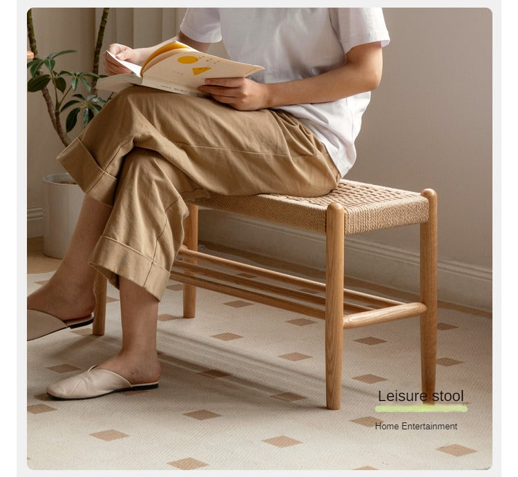 Oak Solid Wood Modern Rope Shoe Bench - Entryway Storage Organizer for Shoes & Boots | Perfect for Mudrooms, Hallways & Bedroom Décor