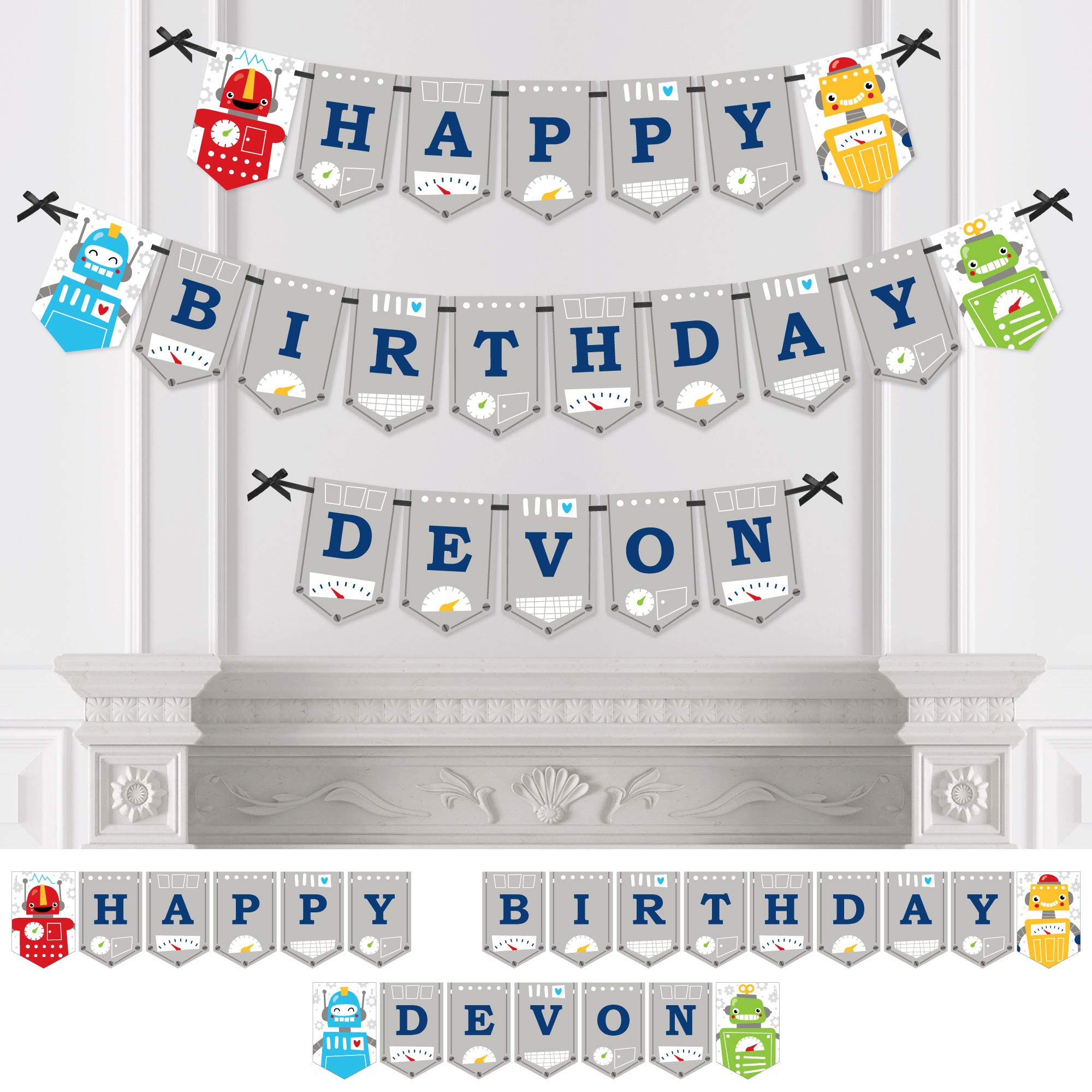Personalized Gear Up Robots Birthday Banner - Custom Name Happy Birthday Party Decorations - Perfect for Kids' Robot-Themed Birthday Party & Room Decor