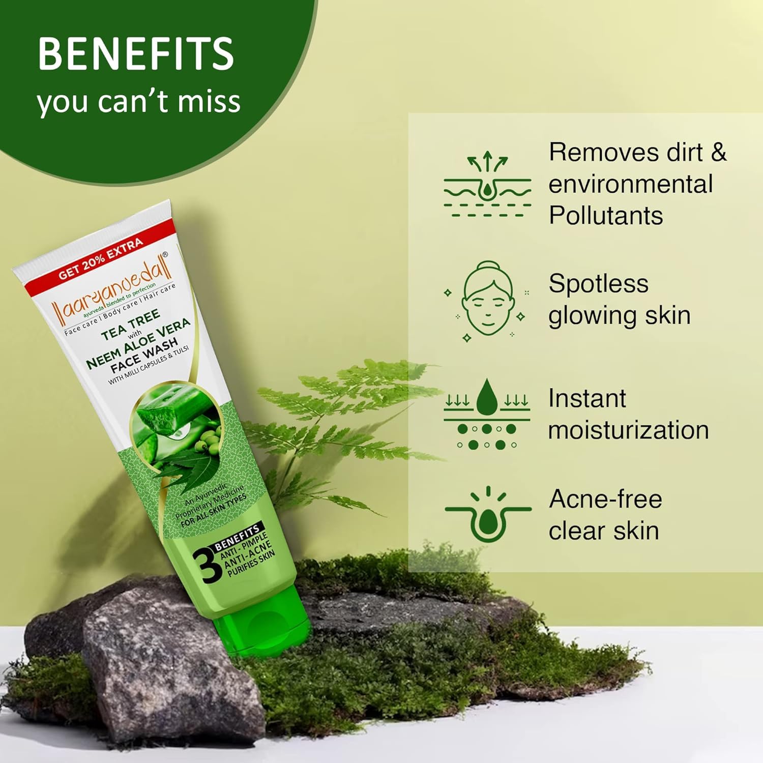 Aryanveda Tea Tree & Whitofair Face Wash Duo - 120 Gm Each, Pack of 2 with Neem & Aloe Vera Extracts for Acne-Prone Skin - Perfect for Daily Cleansing & Brightening Routine