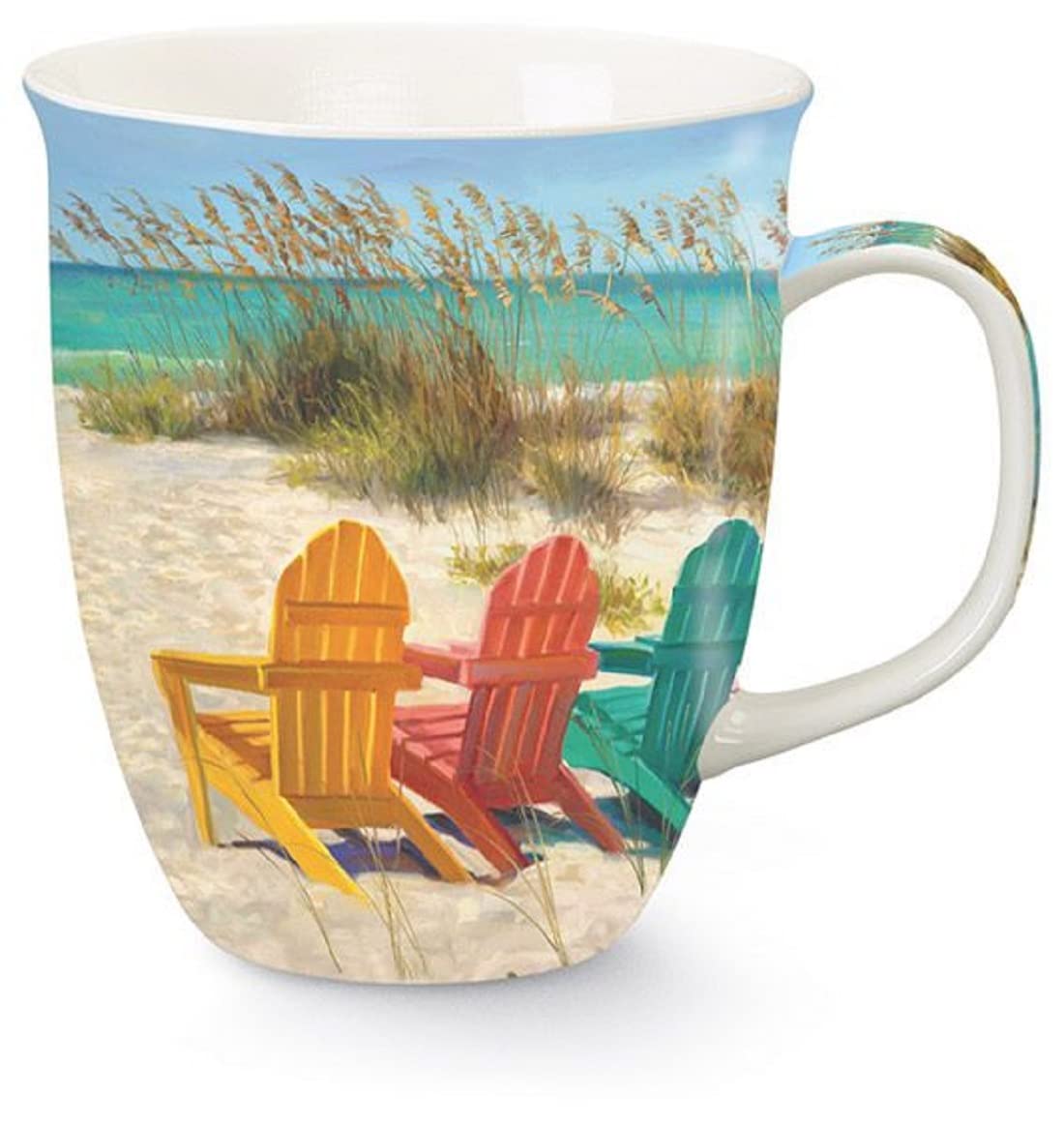 Cape Shore 15oz Decorative Harbor Coffee Tea Mug with Beach Scene & Adirondack Chairs - Perfect Gift for Birthday, Christmas, Housewarming - Ideal for Hot Beverages, Office Use & Coastal Home Decor