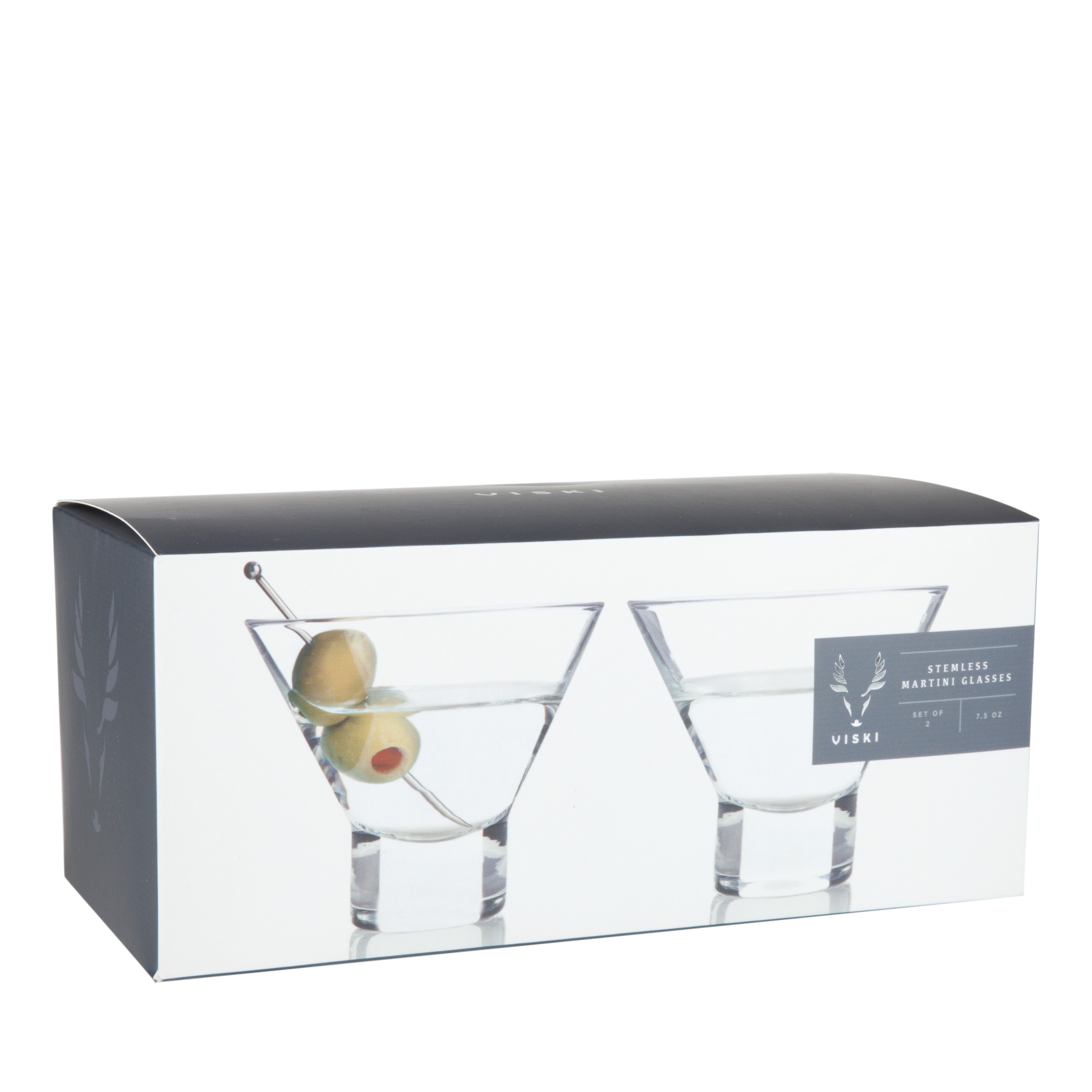Premium Raye Heavy Base Crystal Stemless Martini Glasses - Set of 2 Elegant Modern Cocktail Glasses for Martini, Margarita, Whiskey & Wine - Perfect for Home Bar, Parties & Gifts