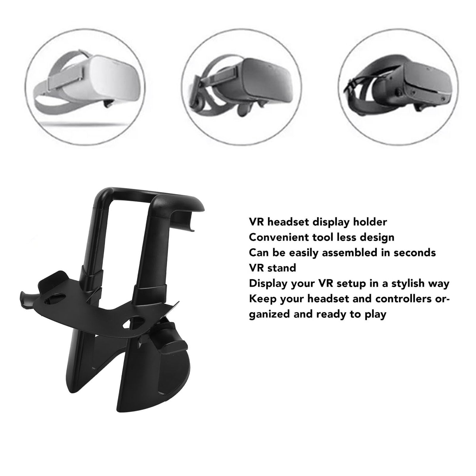 Universal VR Headset Stand for Oculus Quest 1 & 2, Rift S - Round Stable Base Prevents Deformation (Black) | Perfect for Gaming Setup, VR Storage & Display
